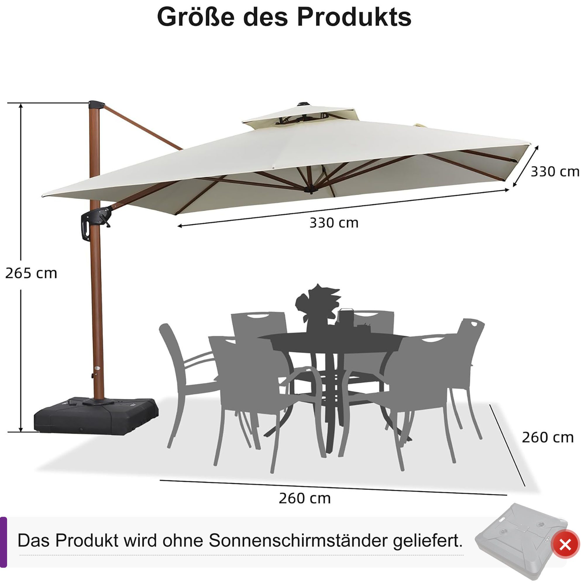 PURPLE LEAF Ampelschirm Holzoptik Quadratischer Außenbereich günstig online kaufen