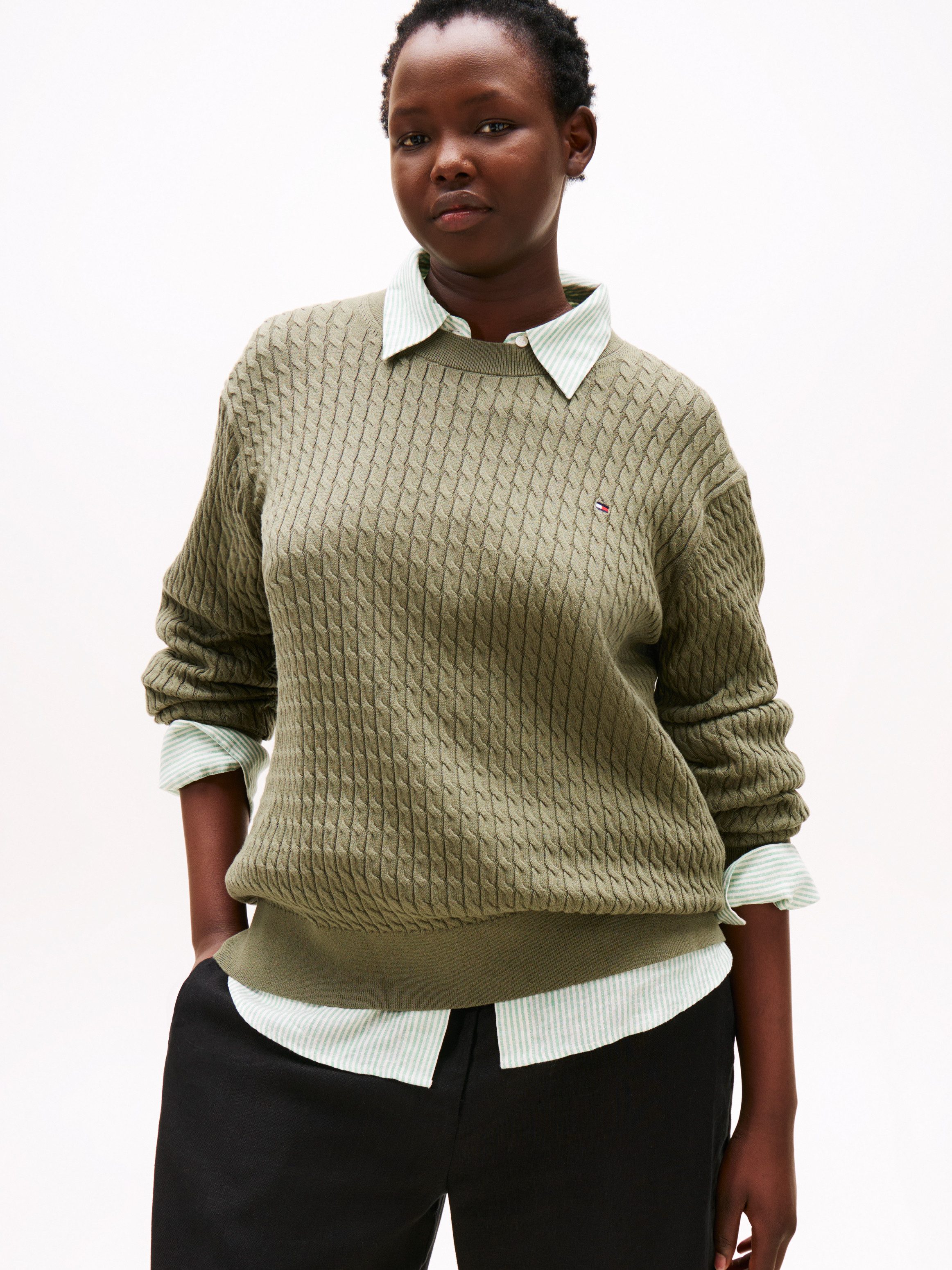 Tommy Hilfiger Curve Strickpullover CRV CO CABLE FINE GG C-NK LS SWT in gro günstig online kaufen