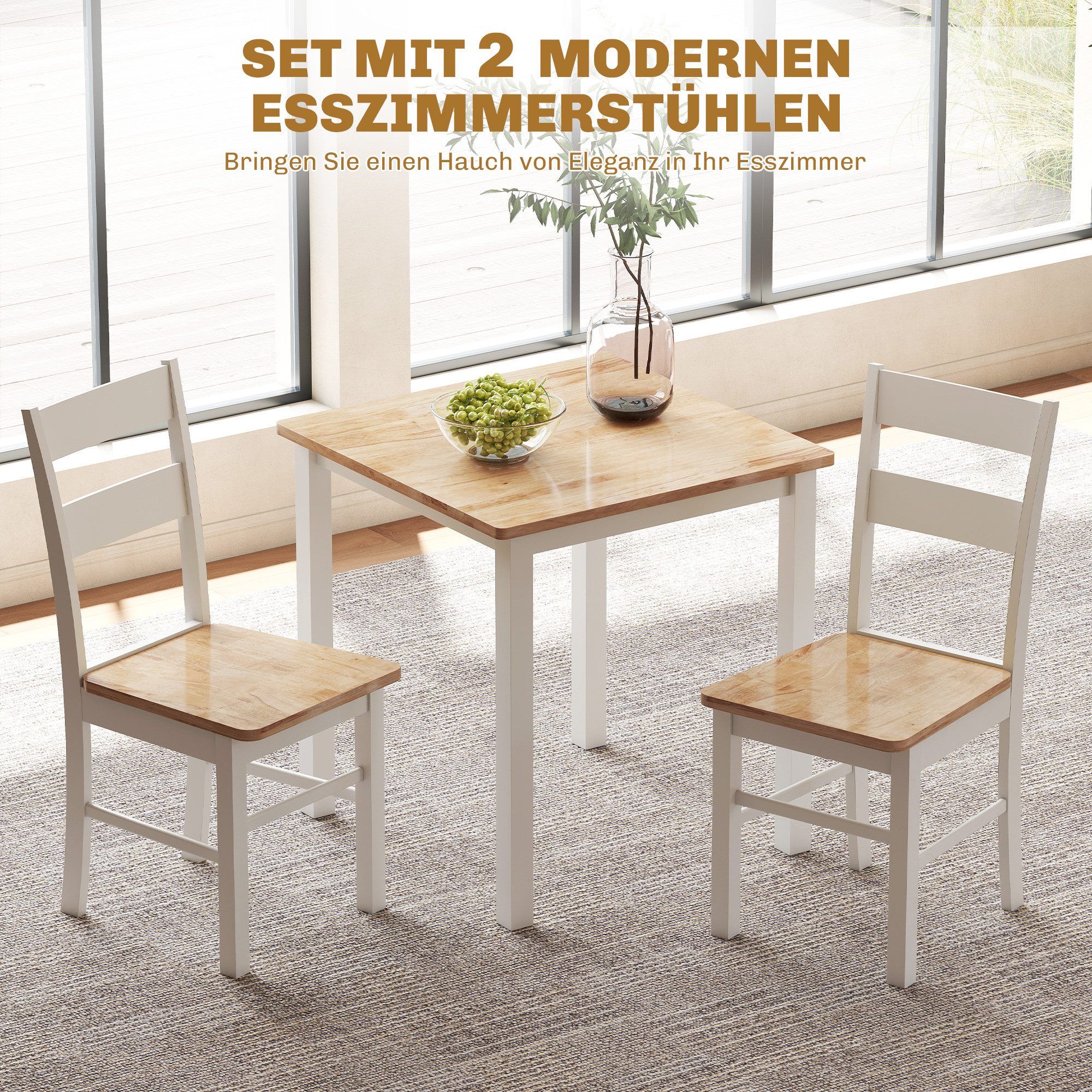 HOMCOM Esszimmerstuhl Esszimmerstühle Set Küchenstuhl mit Rückenlehne Wohnzimmerstuhl (Armlose Stühle, 2 St), aus Holz für Esstisch, Eiche – Bild 4 von 5
