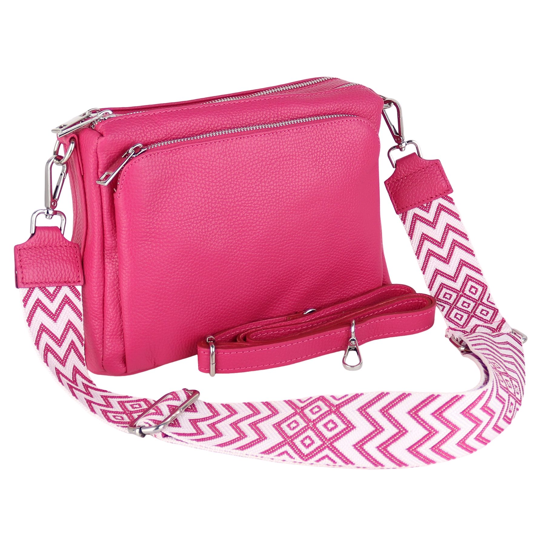 MIRROSI Umhängetasche Damen, Echtleder, Leder, Made in Italy, Mittelgroß, (Schultertasche für jeden Anlass (1 Tasche mit 1 oder 2 Gurte), 27x19x10cm, Drei Hauptfächer mit Reißverschluss), Crossbody Bag, Schwarz, gemusterten& verstellbaren Schulterriemen