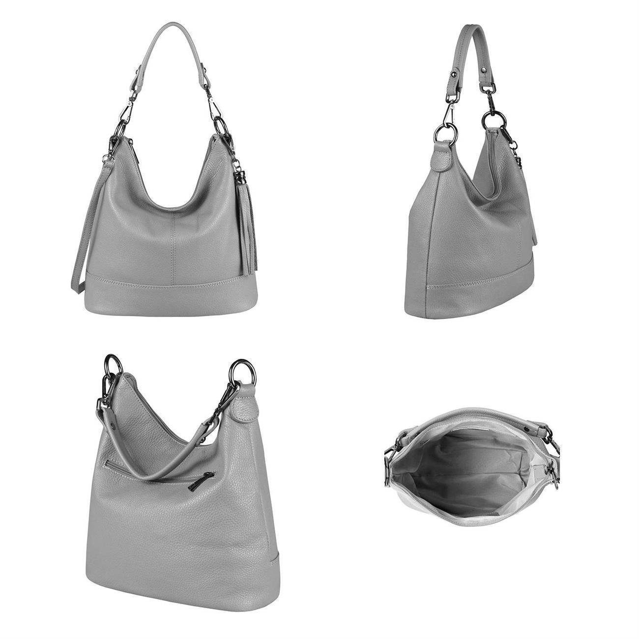 ITALYSHOP24 Schultertasche Made in tragbar Silber Shopper, als Leder Italy Damen Tasche CrossOver, Umhängetasche Handtasche