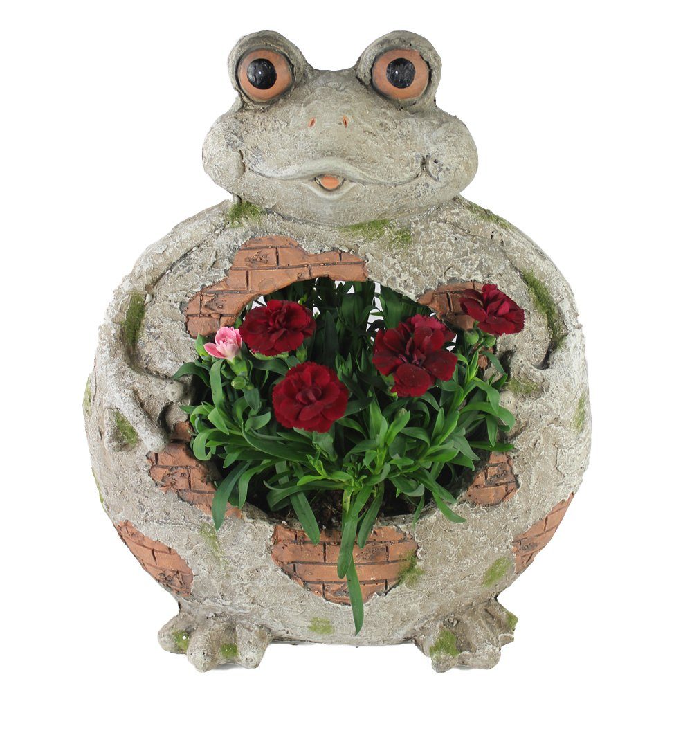 Arnusa Blumentopf Gartendeko Frosch Steinoptik 37 cm Gartenfigur Tiefigur bepflanzbar, dekorativer Blumenkübel
