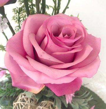 Kunstblume Gestecke aus Kunstblumen Rosen Hochzeitsdeko 1131 Rosen, Kunstblumen, PassionMade, Höhe 32 cm, Blumen Gestecke Künstlich Rosen