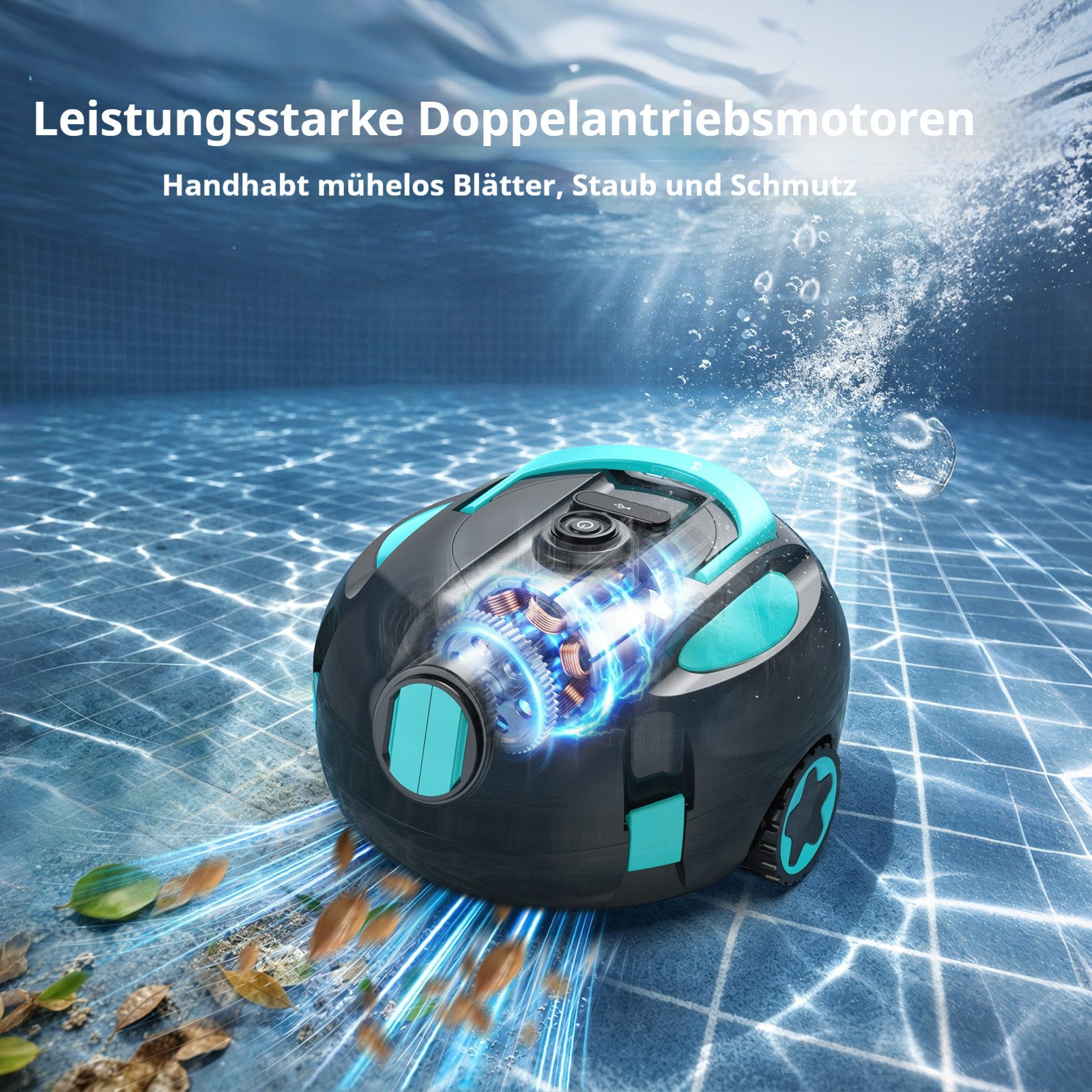 INSE Poolroboter H1 Poolreinigungsroboter IPX8, 2600mAh Akku, 125 Min. Laufzeit, (Set), IPX8 Wasserdicht,Hinderniserkennung