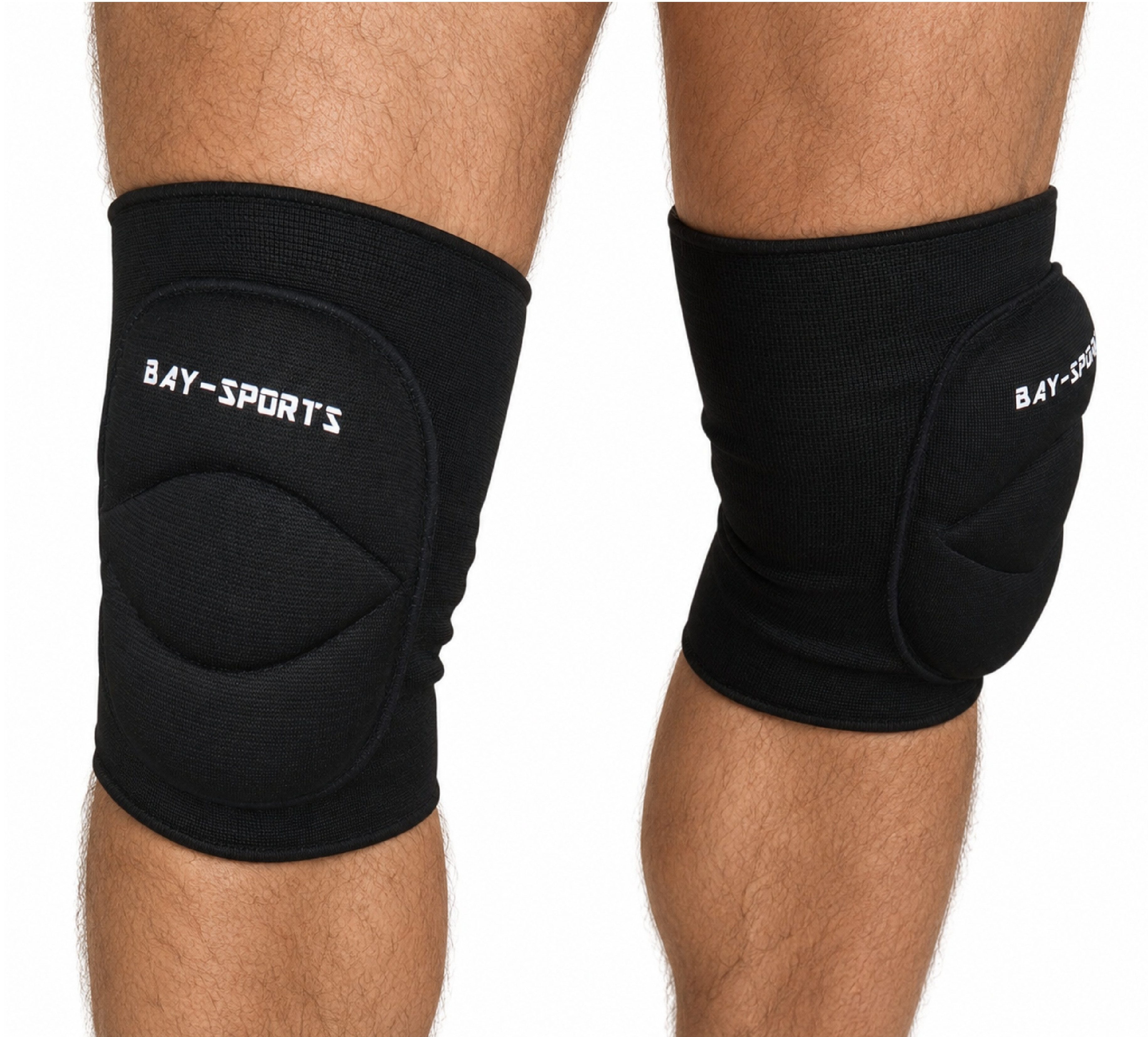 BAY-Sports Knieprotektor Knieschützer Knieschoner Knieschutz Kniepolster Bandage KNEE ATTACK (Paar), stabilisierend, stoßdämpfend, elastisch, atmungsaktiv, Schwarz