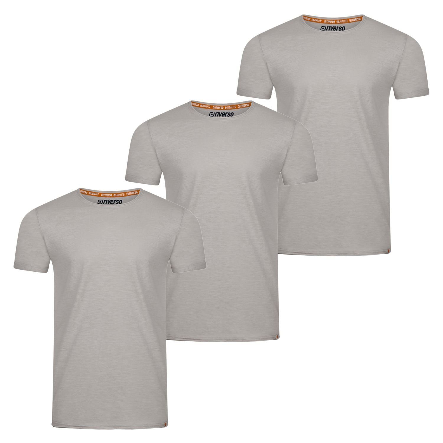 Shirt aus Herren T-Shirt 100% Baumwolle Shirt (3-tlg) Grey Rundhalsausschnitt Tee Smoke Regular RIVLenny Fit Basic Kurzarm mit riverso