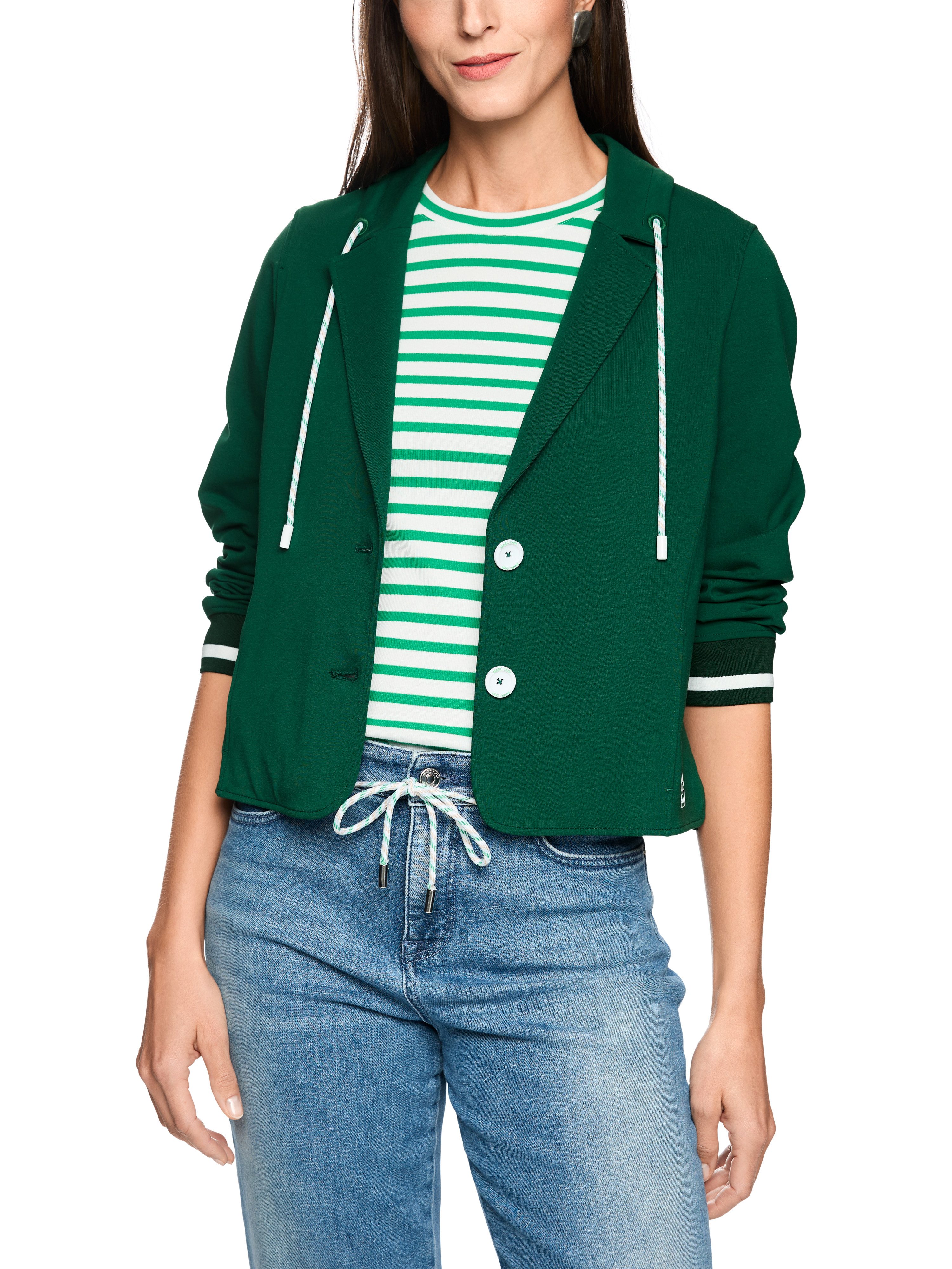 Marc Cain Kurzblazer City Vibing Premium Damenmode sportiver Blazer mit Ringeldetails