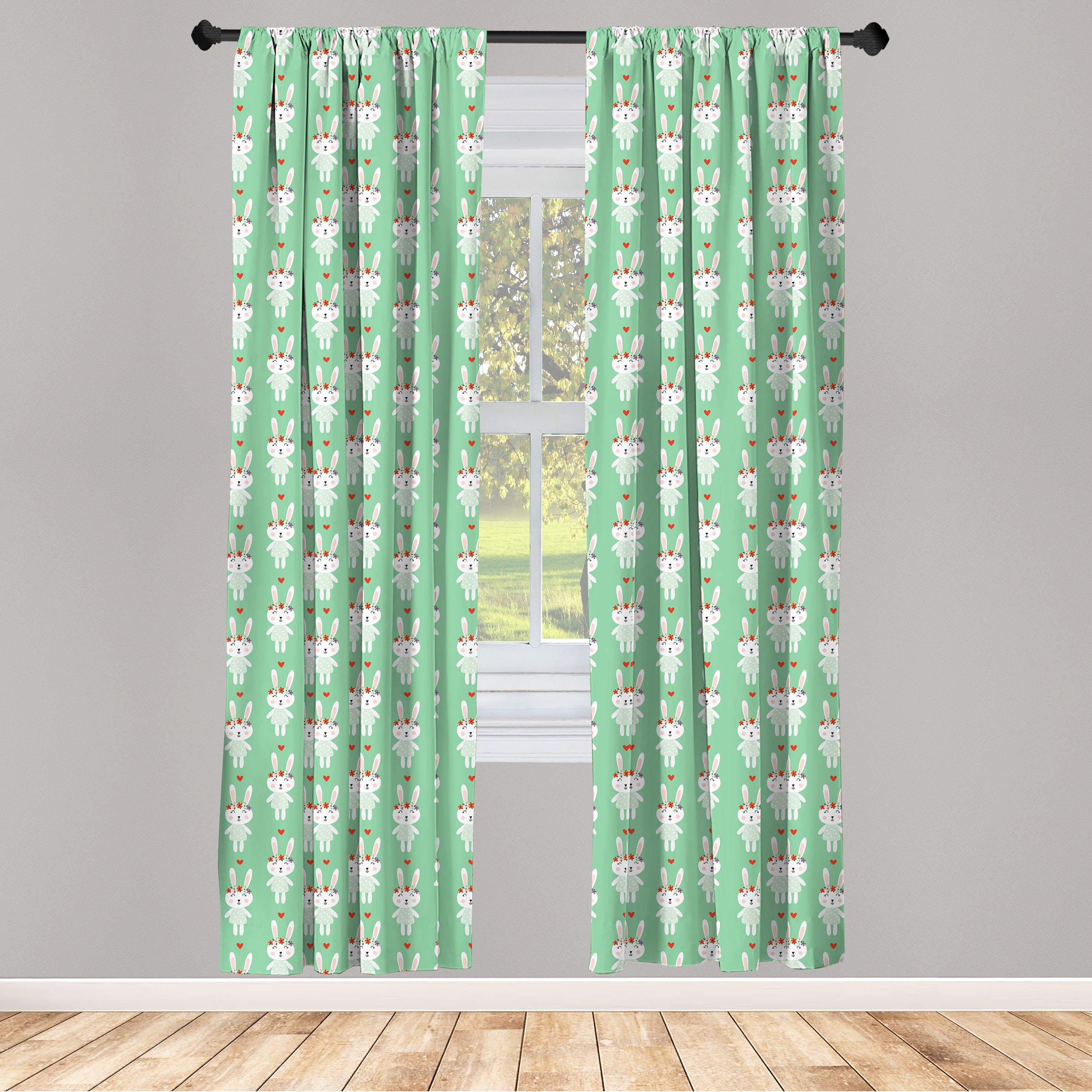 Dekor, Schlafzimmer Vorhang für Kaninchen-Blumen-Herz Gardine Abakuhaus, Wohnzimmer Hase Microfaser,