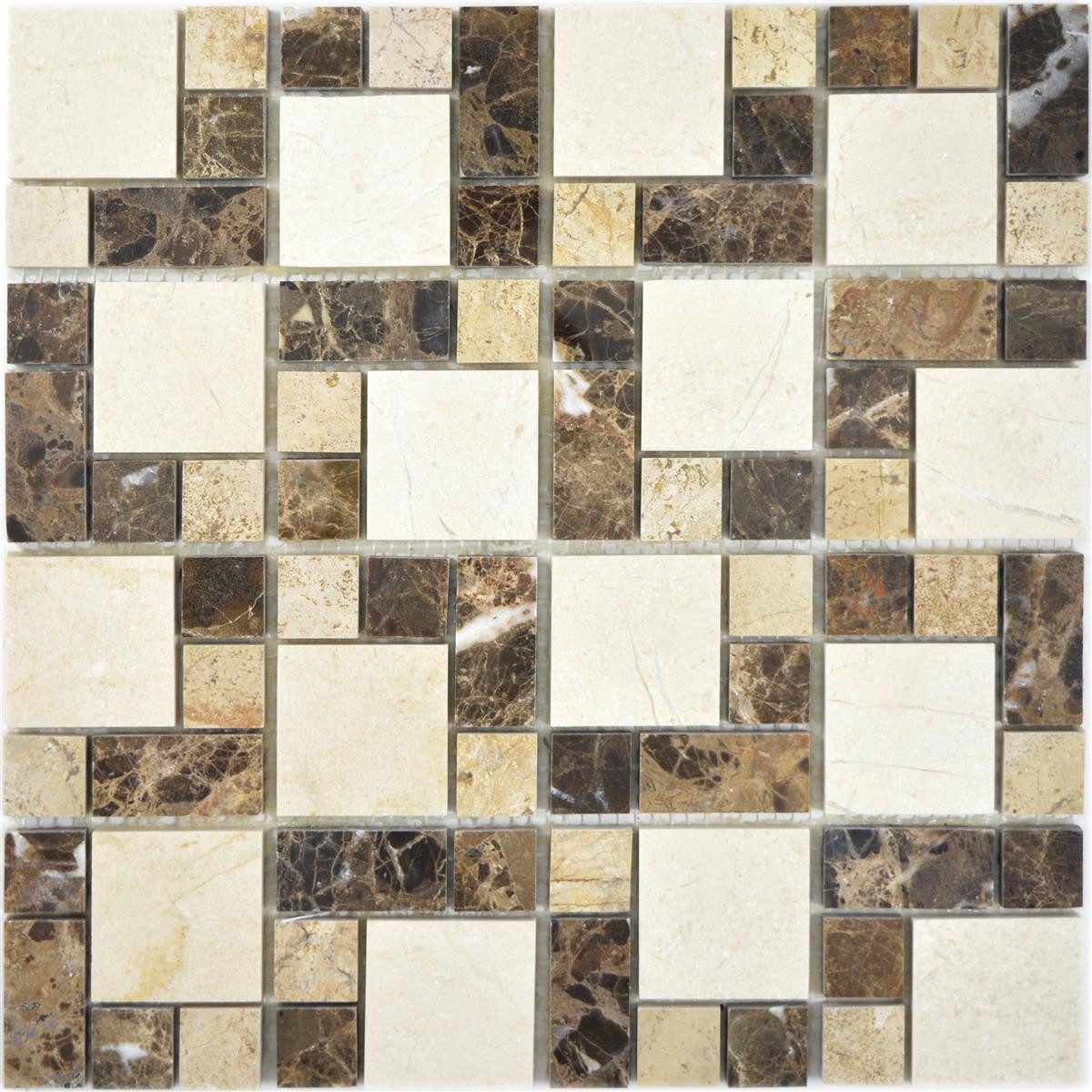 Mosafil Mosaikfliesen Marmor Naturstein Mosaik Fliesen Cordoba Braun Beige, Naturstein-Marmor 30.500x30.500, beige-braun, Verlegefertig auf ein Netz geklebt - Frostsicher - Wasserfest
