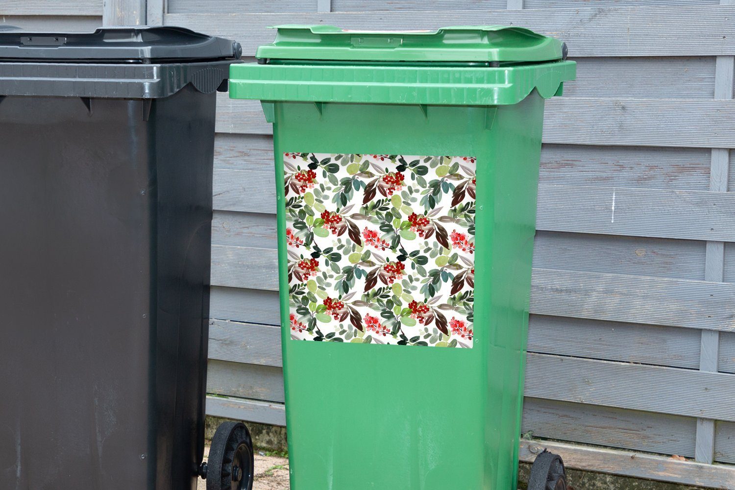 MuchoWow Wandsticker Aquarell - Pflanzen Mülleimer-aufkleber, - Mülltonne, Abfalbehälter St), Rot (1 Sticker, Container