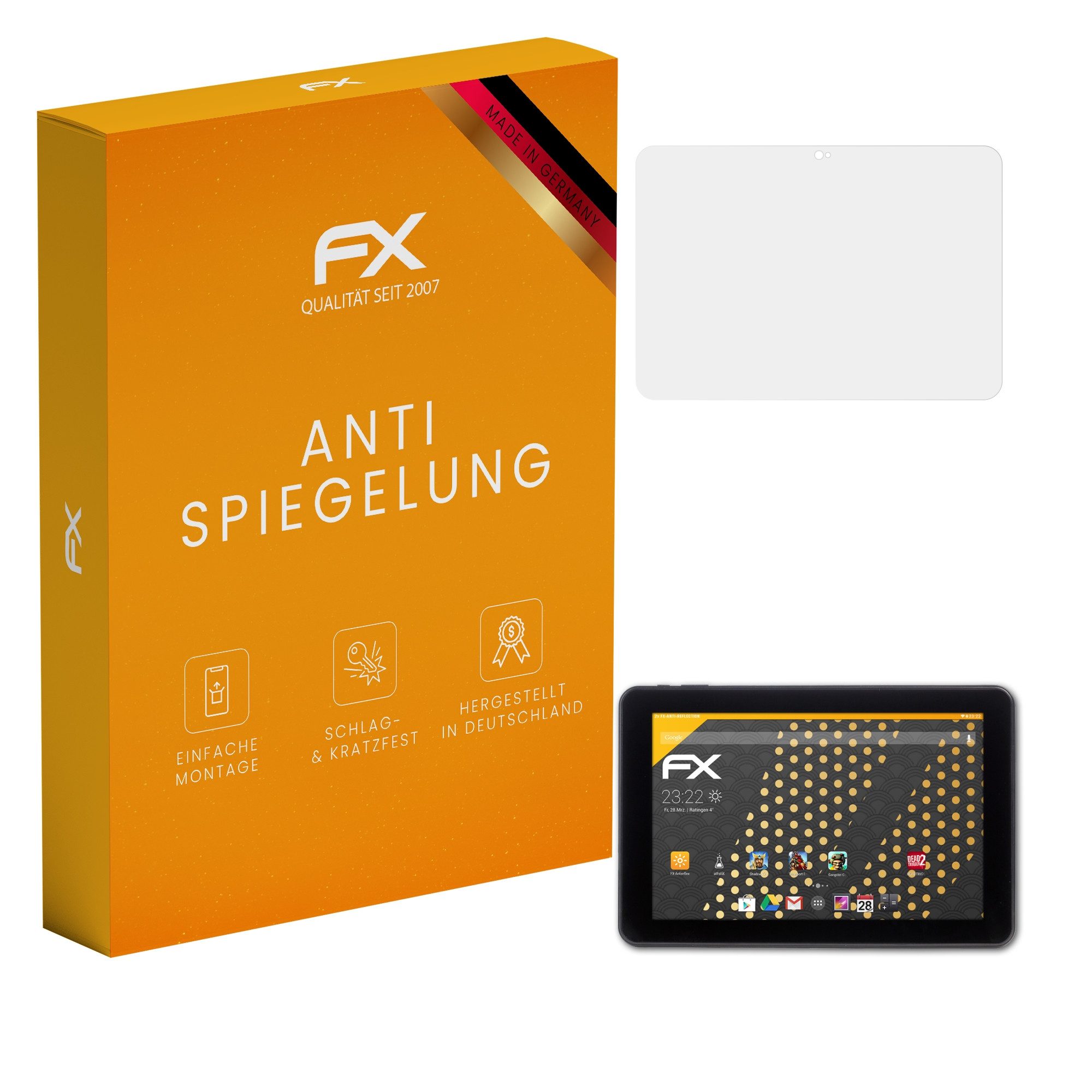 atFoliX Schutzfolie für Captiva CAPTIVA Pad 10.1 Quad FHD, (2 Folien), Entspiegelnd und stoßdämpfend