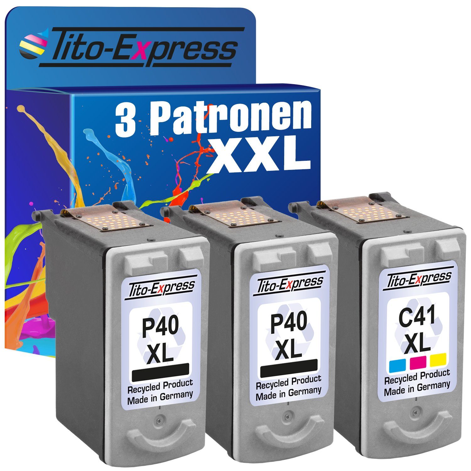 Tito-Express 3er Set (für MP450 XL iP1200 PG-40 & ersetzt Tintenpatrone iP2200 MP140 MX300) iP2600 Canon Pixma iP2500 XL CL-41 Inkjet