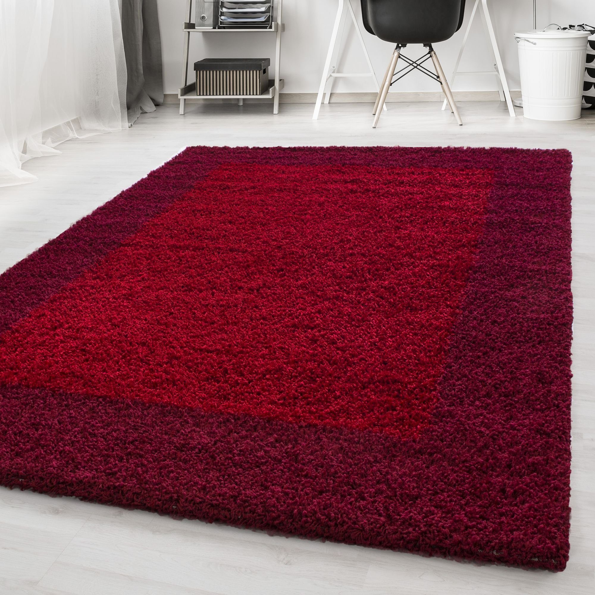 Hochflor-Teppich Bordüre Design, Carpetsale24, Läufer, Höhe: 30 mm, Teppich Wohnzimmer Bordüre Design Shaggy versch. farben und größen Rot