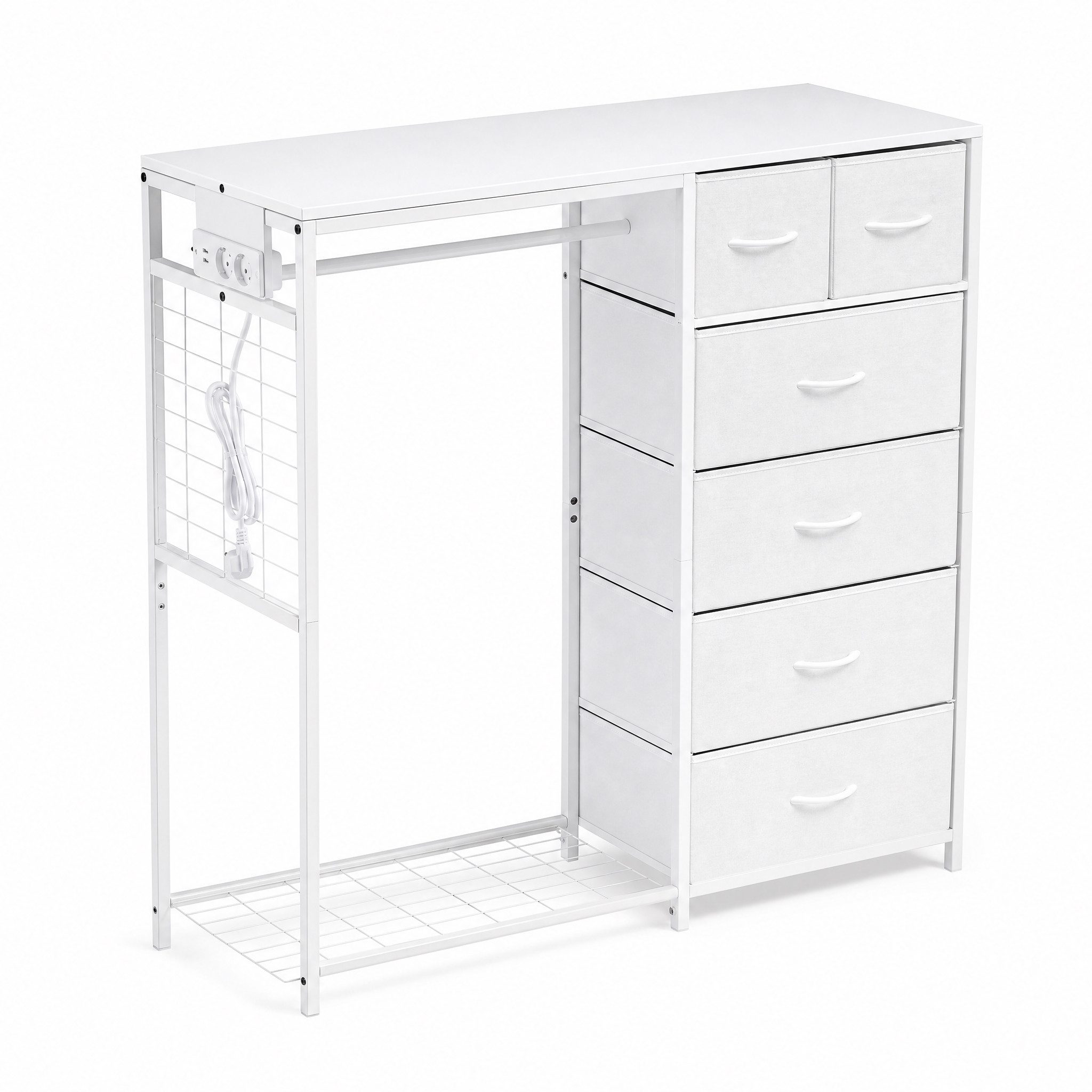 Yorbay Kinderkleiderschrank Kinderkleiderschrank 6 Schubladen mit Stange Ablage und Steckdose (Set) Mehr Ordnung im Kinderzimmer für Kleidung Schuhe Spielzeug und Alltag