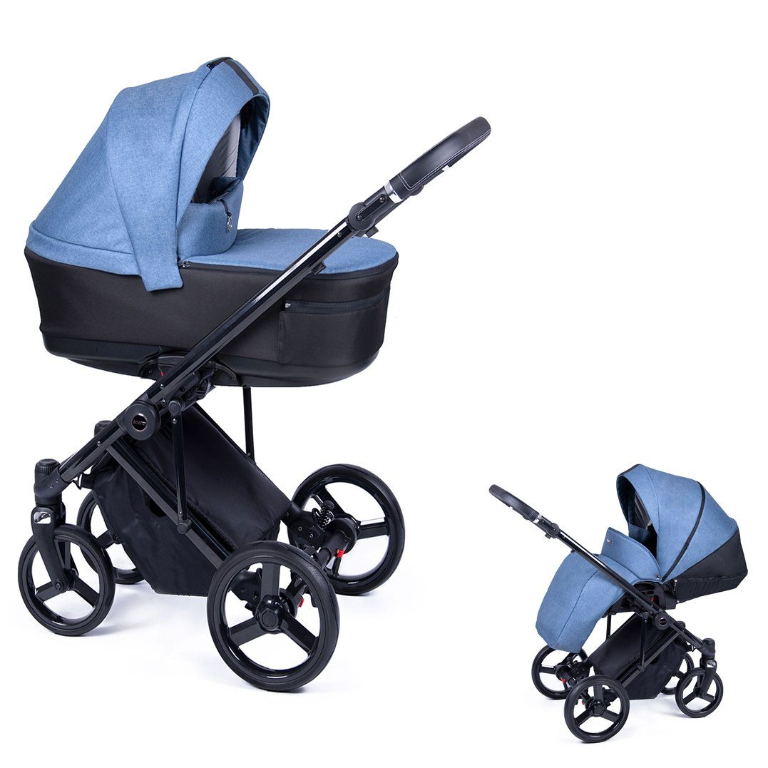 babies-on-wheels Kombi-Kinderwagen 2 in 1 Kinderwagen-Set Fado - 14 Teile - in 24 Designs Blau = Gestell schwarz