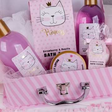 ACCENTRA Pflege-Geschenkset "Princess Kitty" Geschenkset für Kids & Teens im Katzen-Design, 7-tlg., Mit praktischem Koffer im Kätzchen-Design