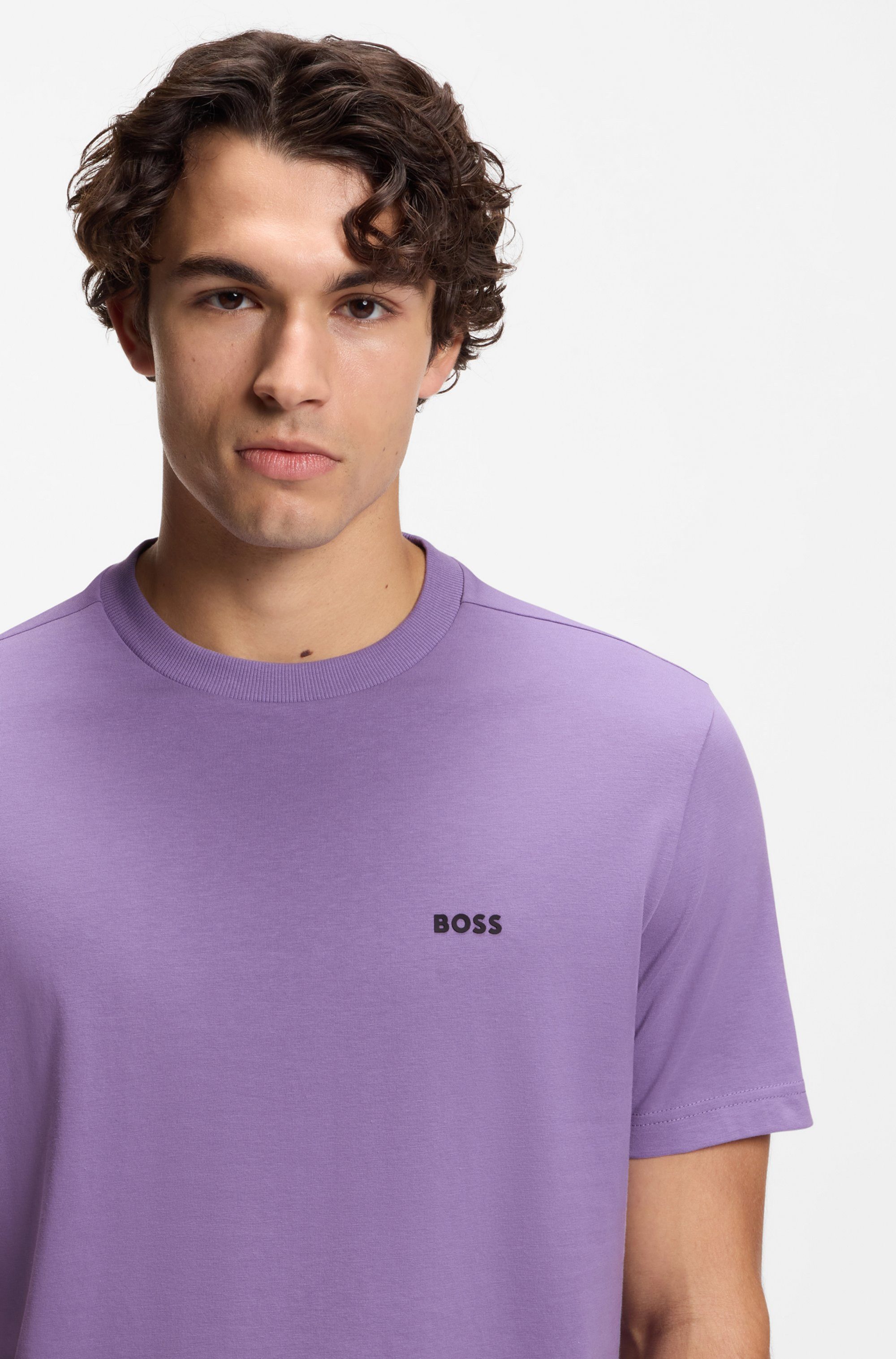 BOSS GREEN Rundhalsshirt Tee mit gummiertem Kontrast-Logo günstig online kaufen