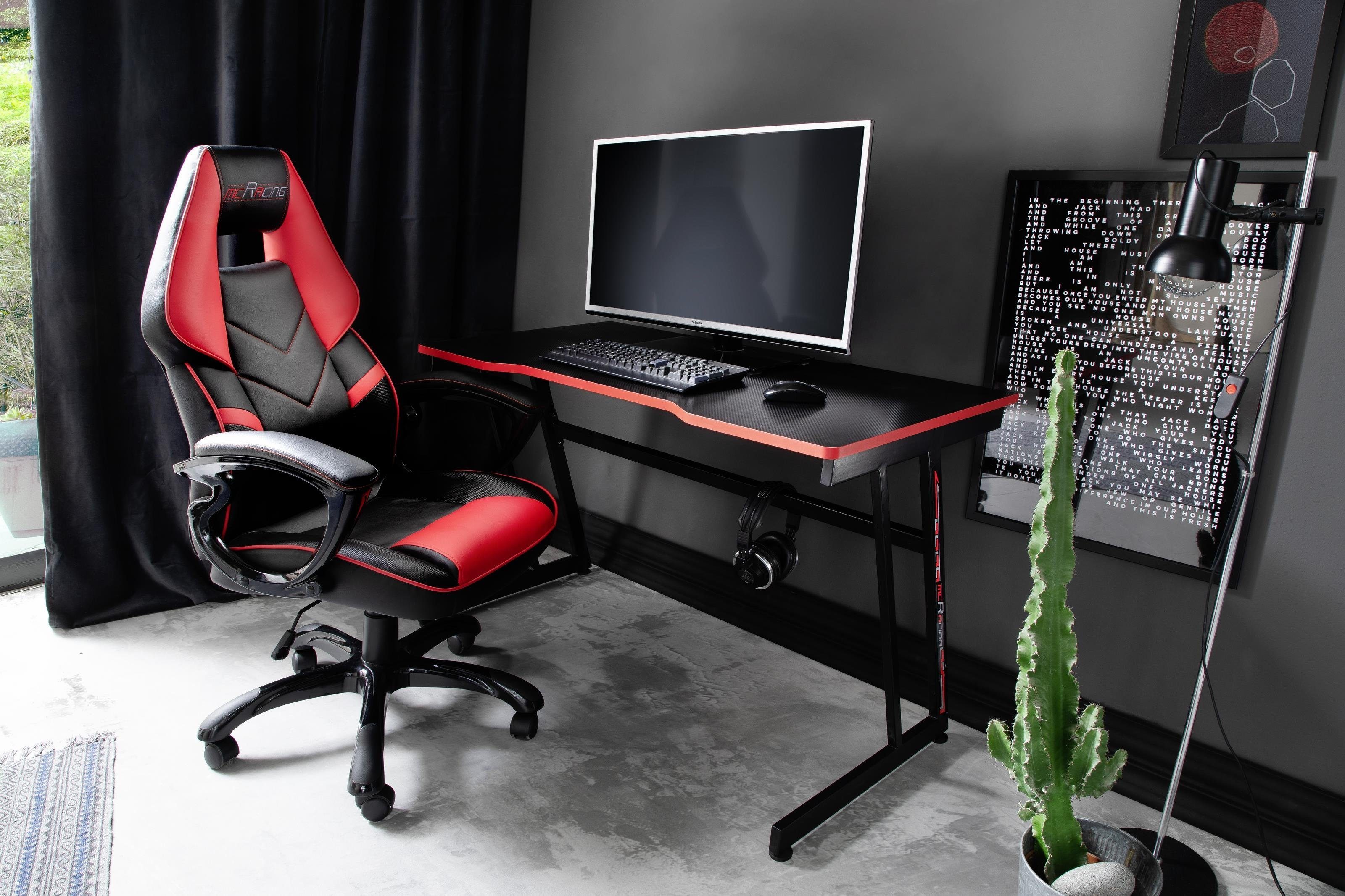 in aus Gaming (BxHxT: 120x75x60 Holzwerkstoff,Metall Desk schwarz cm), Schreibtisch möbelando mcRACING