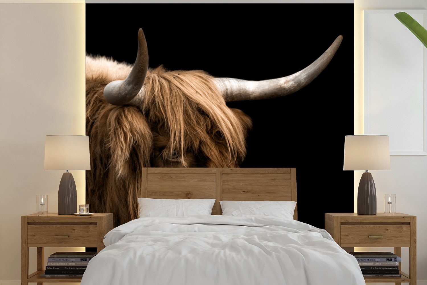 MuchoWow Fototapete Schottischer Highlander bedruckt, Wohnzimmer - Fototapete (4 für - Matt, Schlafzimmer Küche, Kuh, Tiere Vliestapete St)