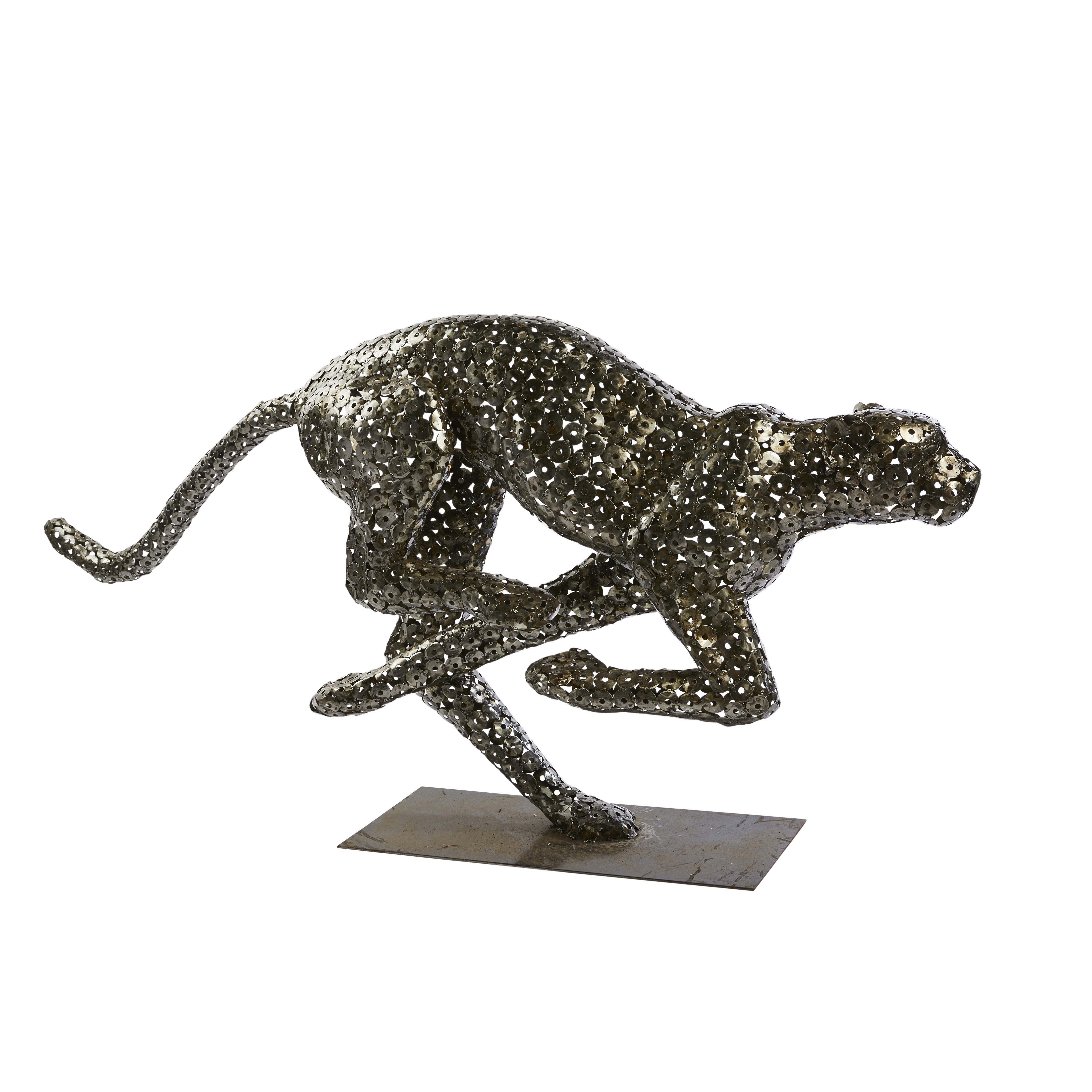 African Rainbow Craft Skulptur (Skulptur Leopard - mit Podest - aus Stahlmuttern)
