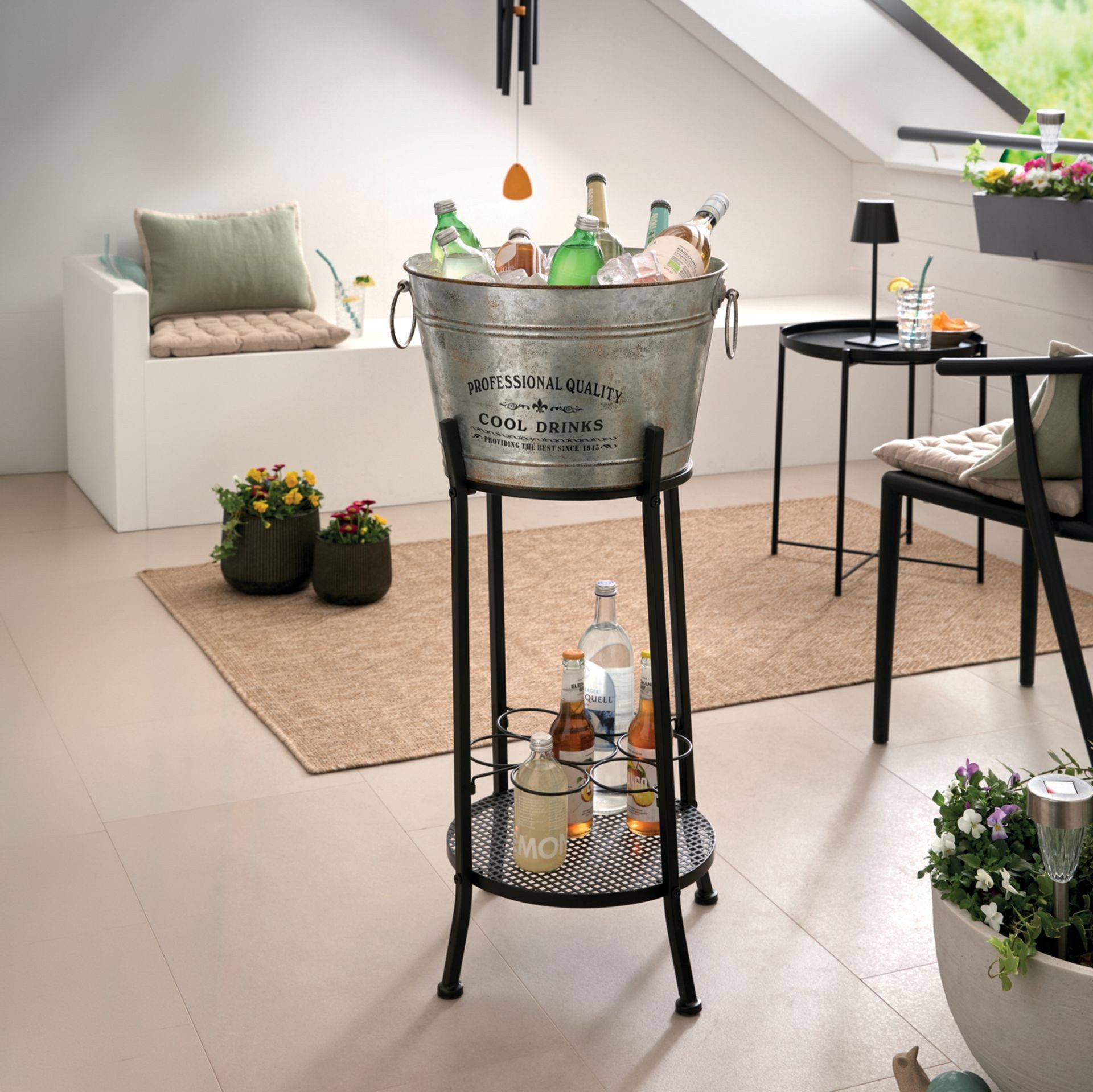 Home-trends24.de Outdoor-Flaschenkühler Metall Ständer Getränke Flaschen Kühler mit Halter 2 tlg.