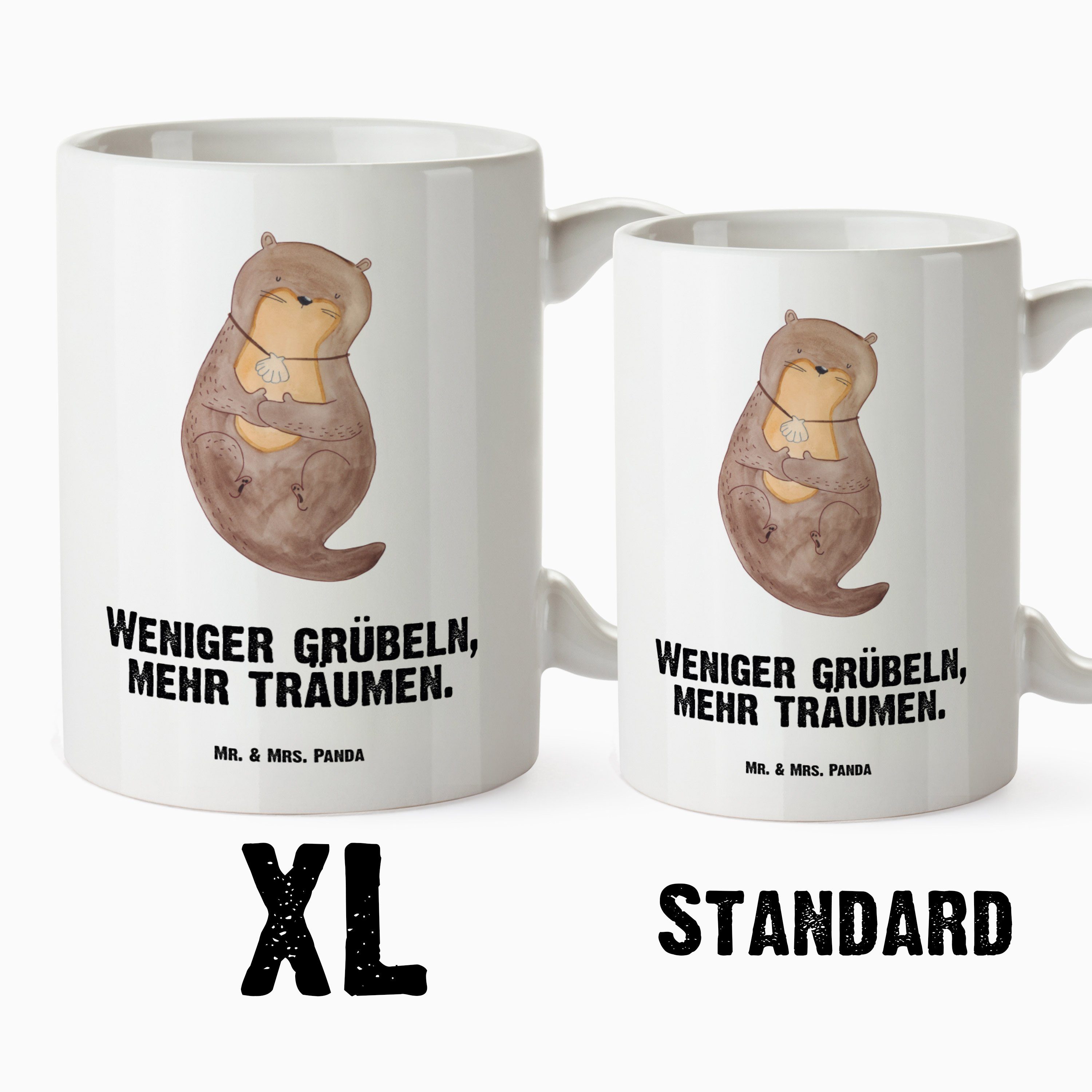 Tasse, Weiß Mrs. XL Keramik Tasse Otter XL & Muschelmedaillon Geschenk, Mr. mit - Panda Tasse - Becher, Große
