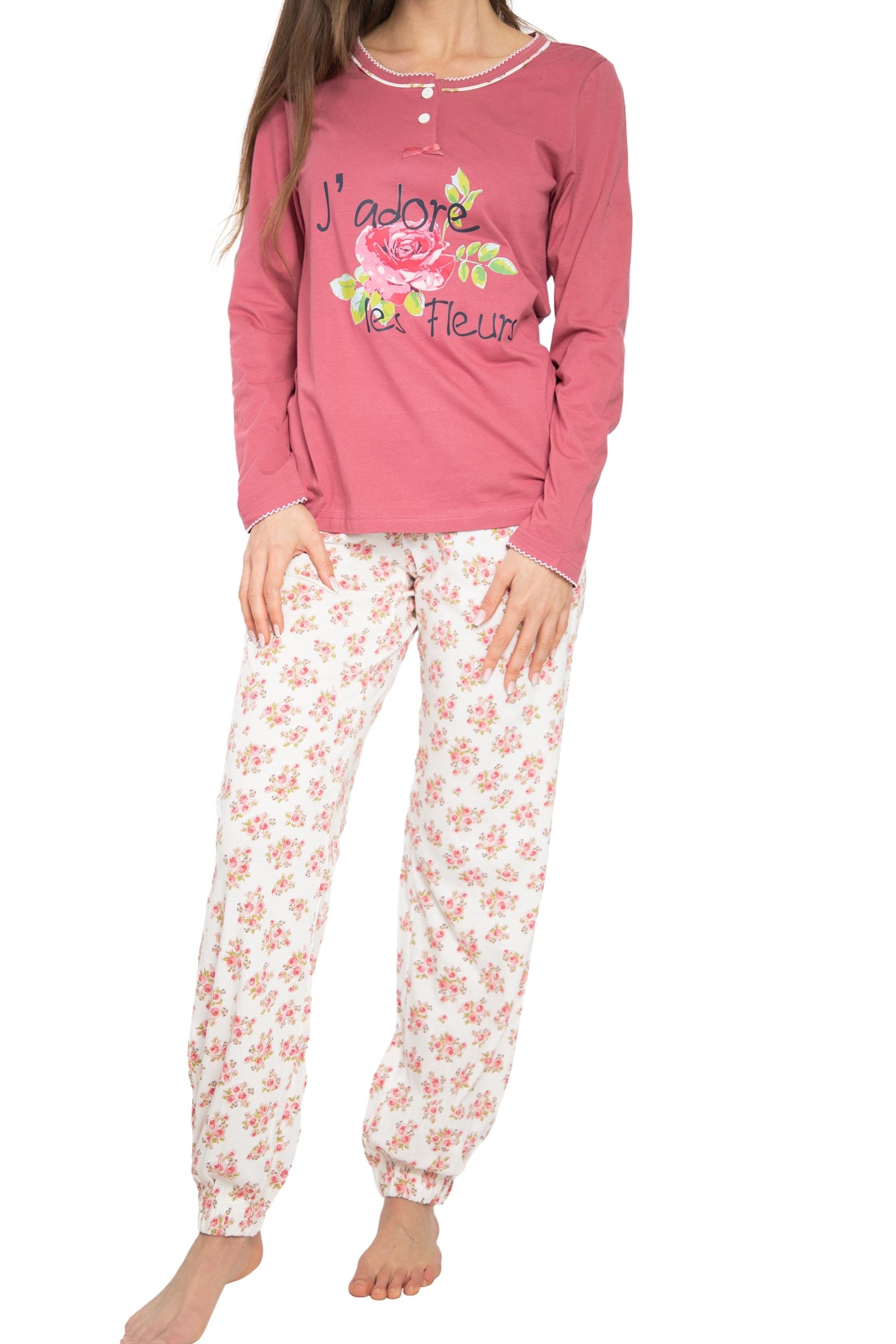 und Pyjama Consult-Tex Damen Schlafanzug Pyjama Ziernähten DW901 Paspelierungen (Spar-Set) mit