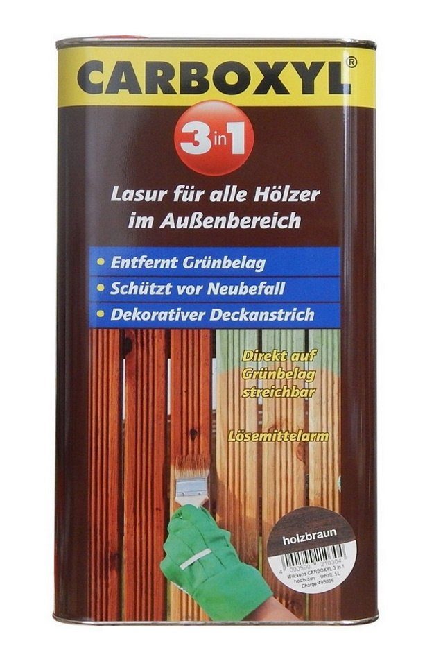 Wilckens Farben Wand- und Deckenfarbe 5 Liter Profi Carboxyl Holzlasur 3in1 Holzbraun