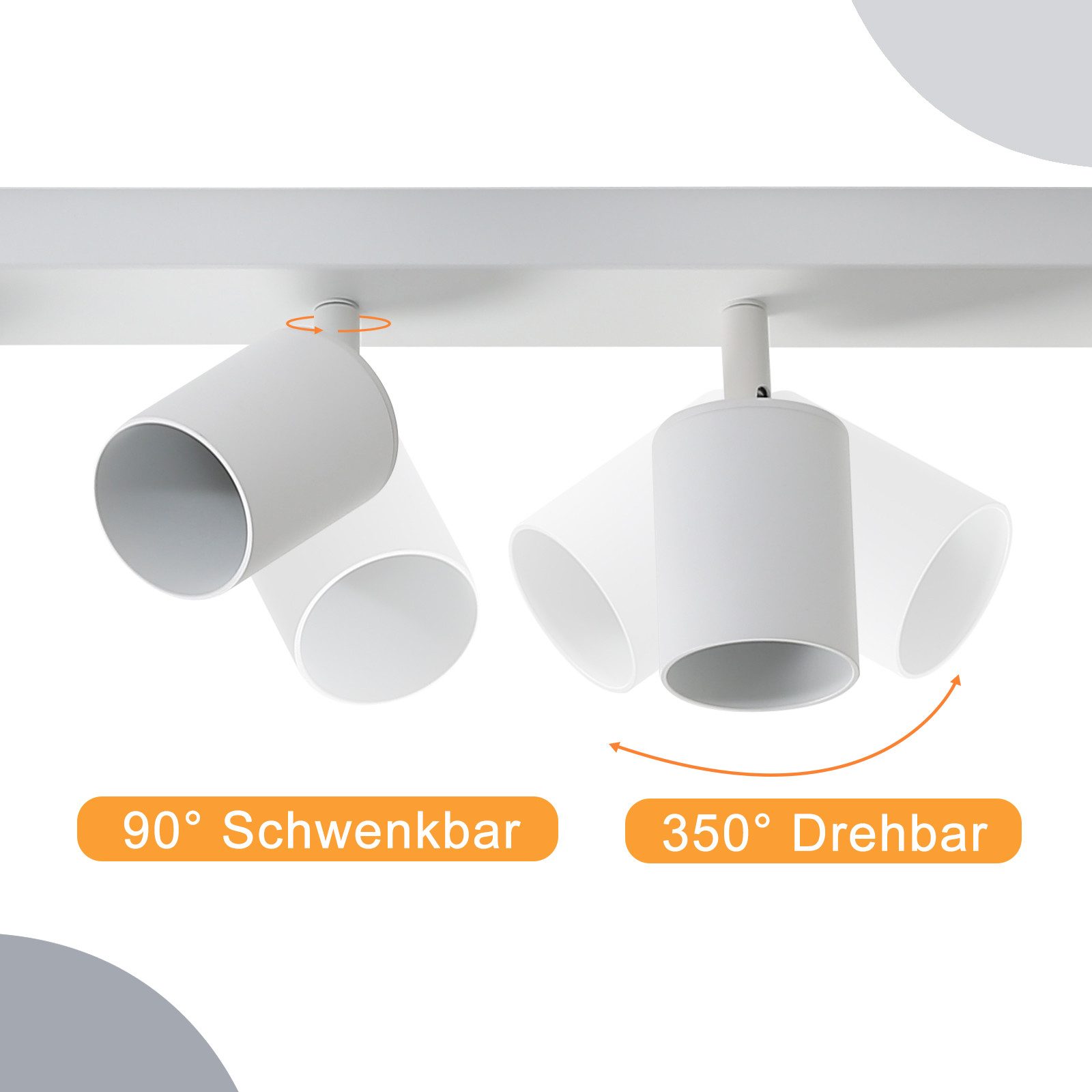 ZMH LED Deckenstrahler Retro Deckenleuchte Weiß/Schwarz -GU10 350°Schwenkbar Schlafzimmer, ohne Leuchtmittel, Modern Flurlampe Industrial Wandstrahler für Wohnz – Bild 4 von 5
