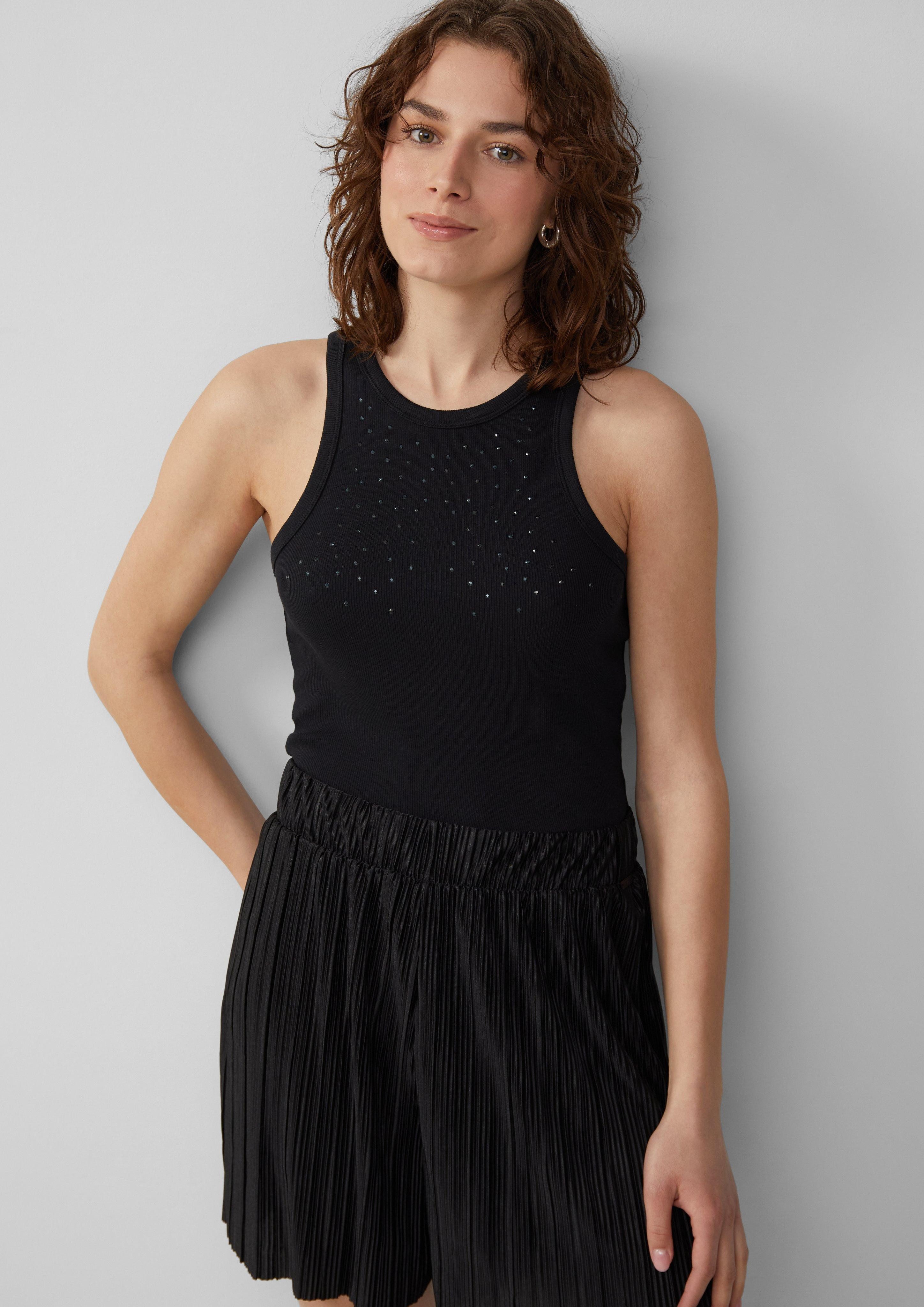 QS Shirttop Geripptes Tanktop mit Schmucksteine günstig online kaufen