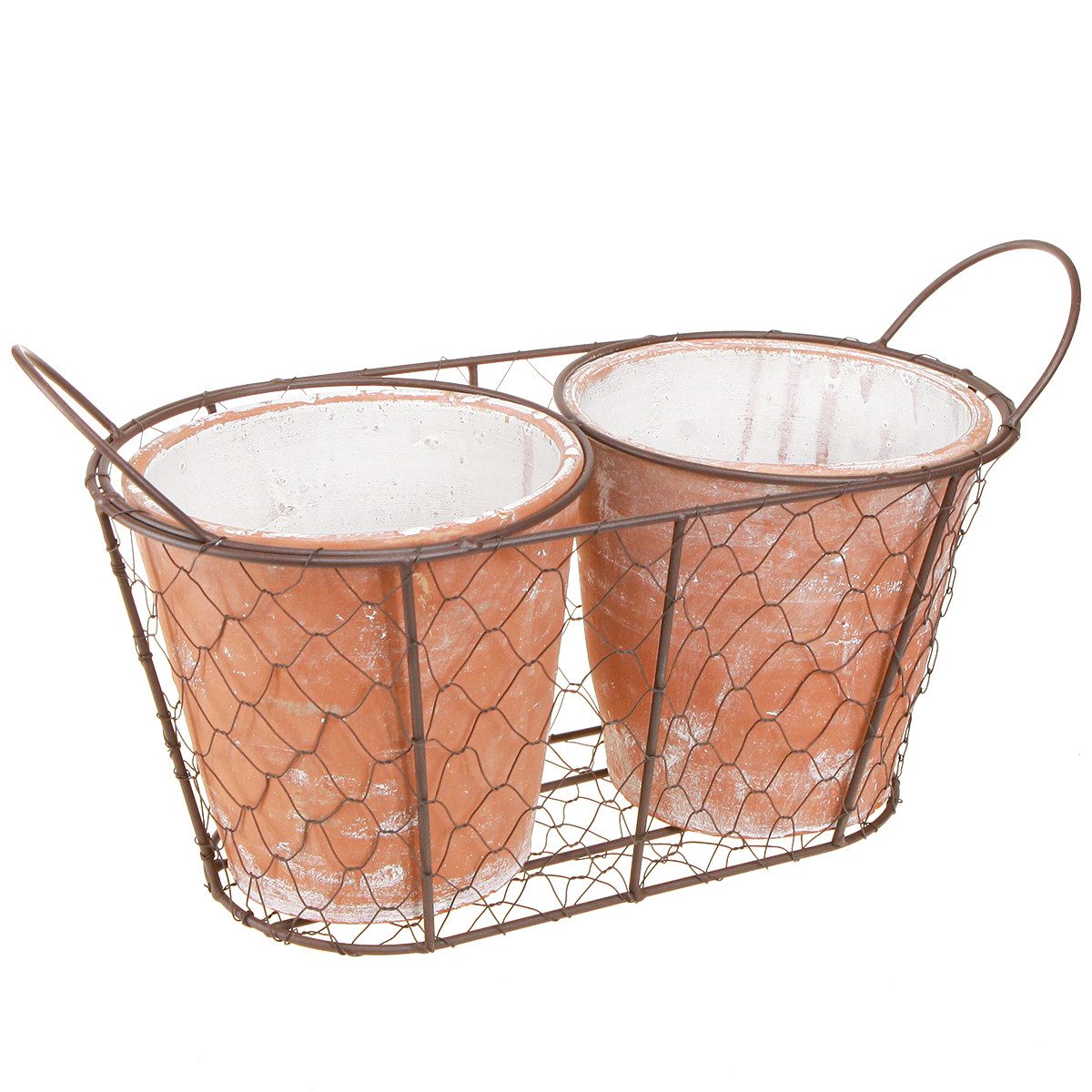 Übertopf Keramiktopf Terrakotta Drahtkorb Braun L38,5cm Landhausstil
