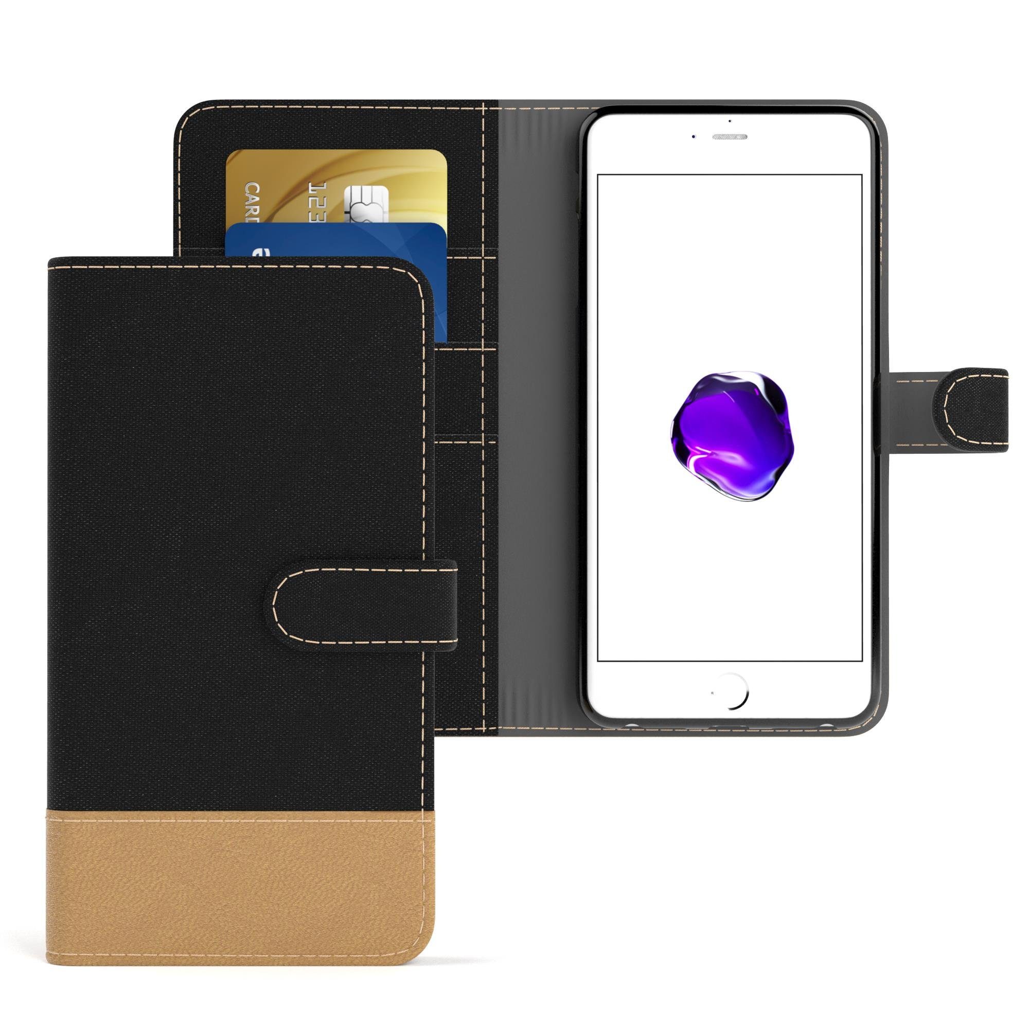 EAZY CASE Handyhülle Bookstyle Jeans für iPhone 7 Plus / iPhone 8 Plus 5,5 Zoll, Handytasche Jeans mit Standfunktion und Visitenkartenfach Schwarz