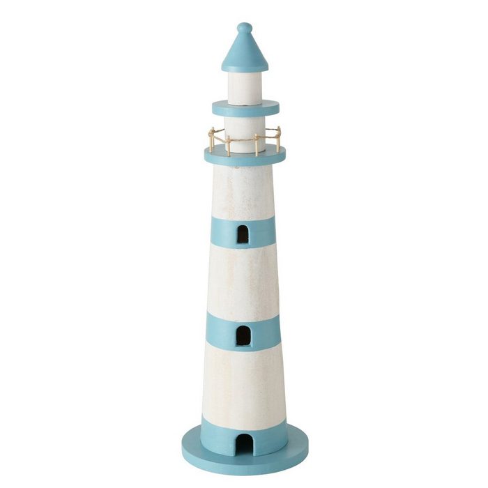 BOLTZE Dekoobjekt Leuchtturm SEA hellblau weiß aus Holz H62cm Dekoration maritim Beach House