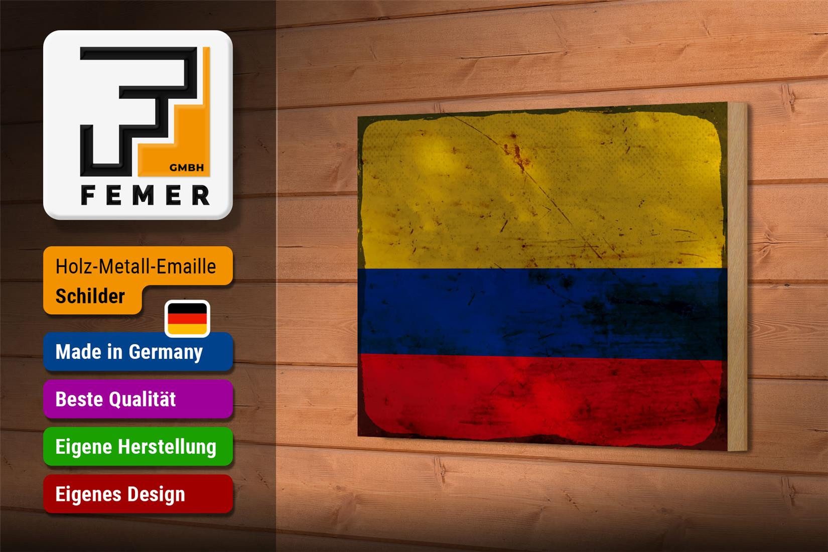 Femer GmbH Holzbild Flagge Kolumbien 18x12 cm Flag Colombia Rost, Flaggen (1 St), Glatte Holzfaserplatte (MDF), vorn beschichtet
