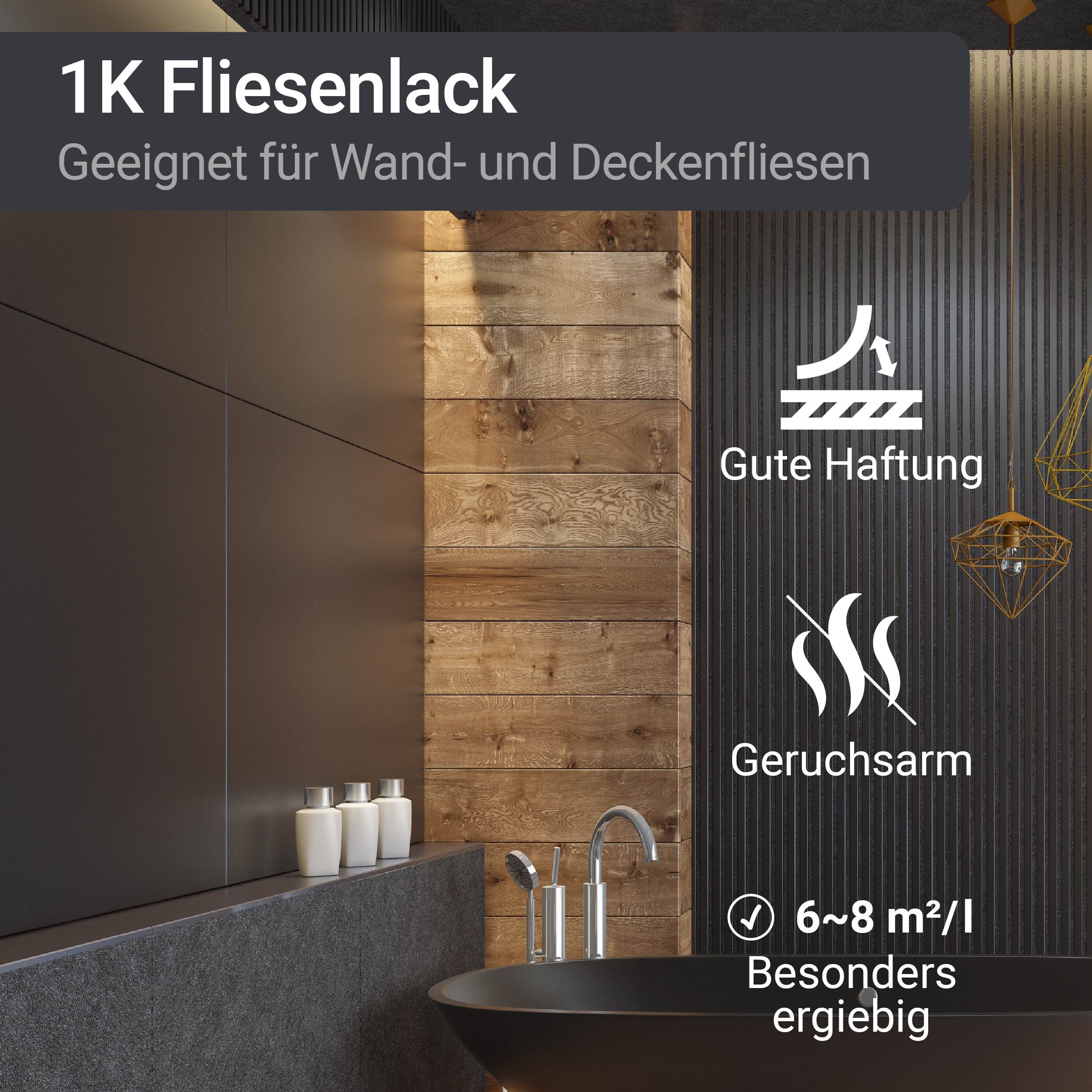WO-WE Fliesenlack Fliesenlack Fliesenfarbe Wandfliesen W713, 1-5L, Wasserbasiert, Seidenglänzend