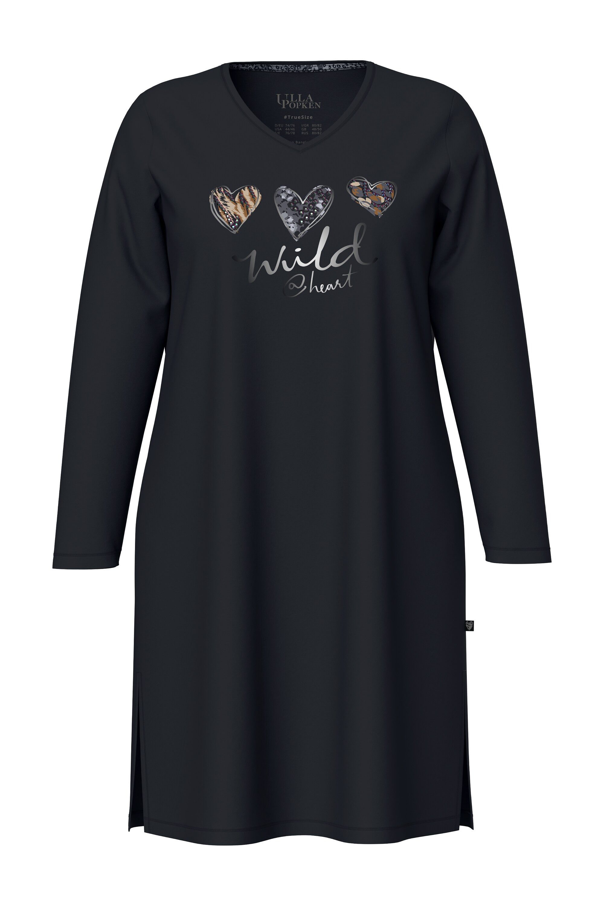 Ulla Popken Bigshirt Bigshirt Leomotiv V-Ausschnitt Langarm günstig online kaufen