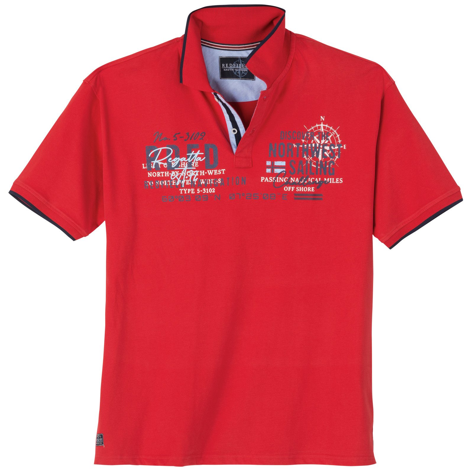redfield Poloshirt Redfield Übergrößen Poloshirt rot Frontprint RDFD