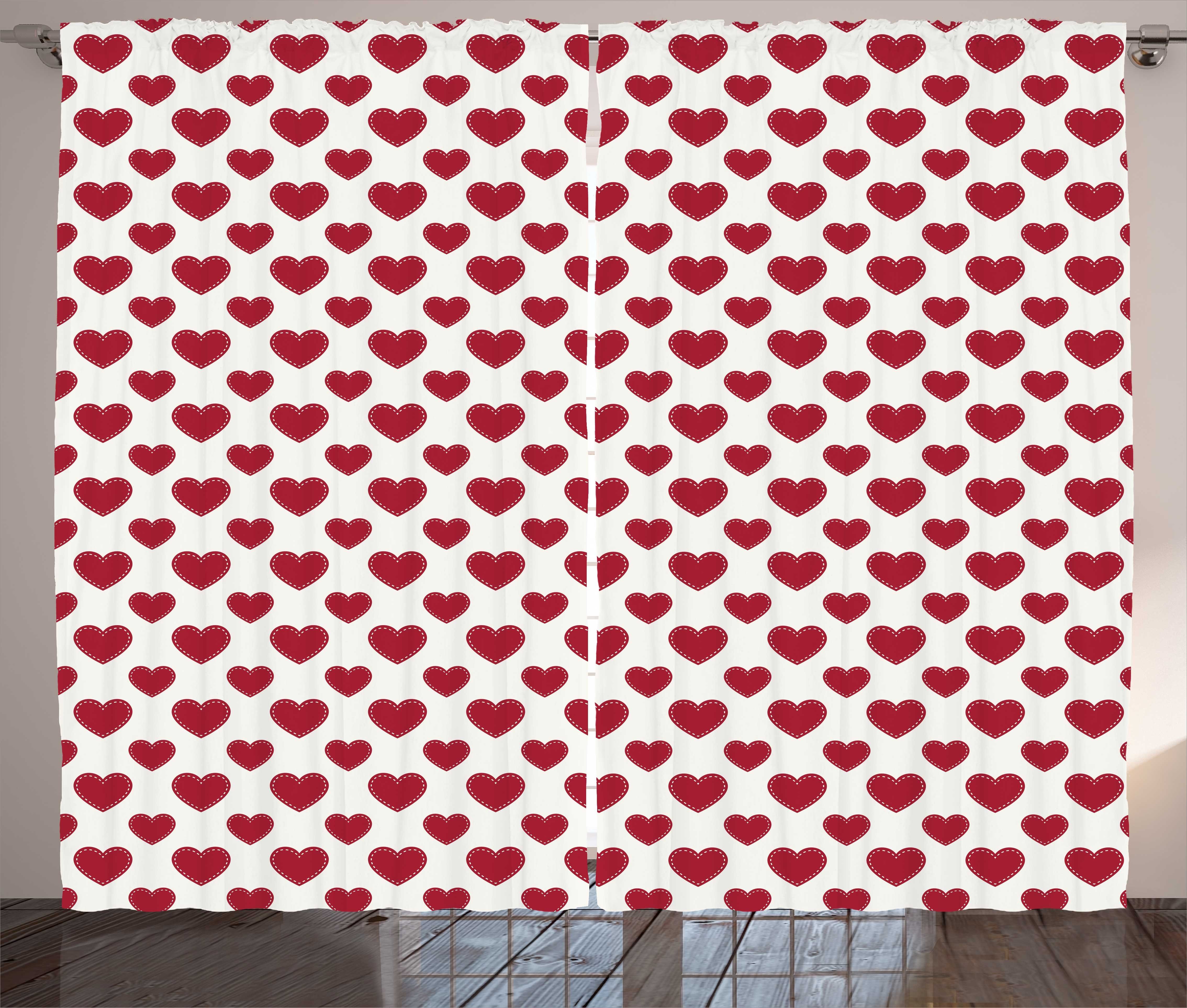 Gardine Schlafzimmer Kräuselband Vorhang mit Schlaufen und Haken, Abakuhaus, Vintage Valentine Klassische Herzen