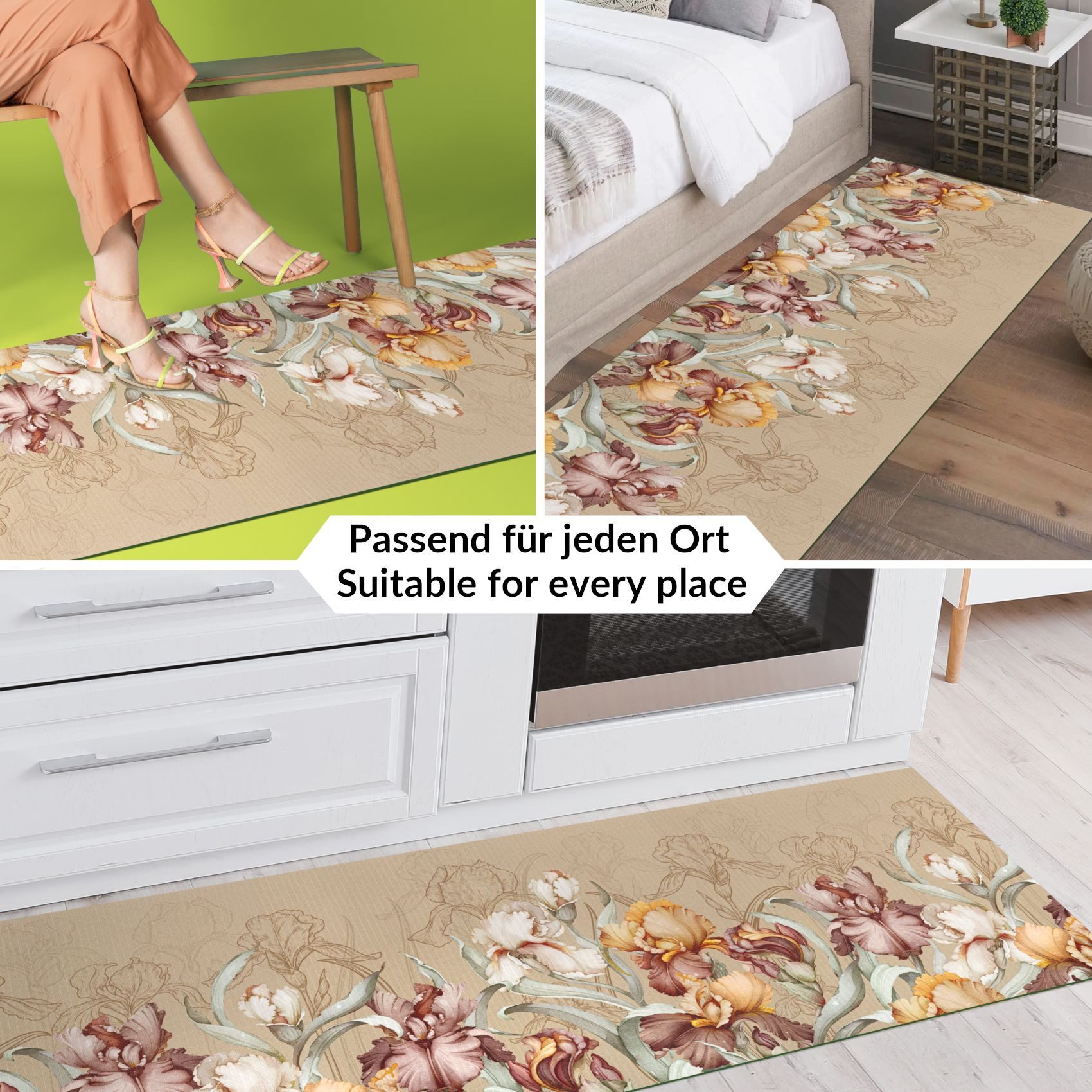 ANRO Küchenläufer RANNA Bodenmatte Flurläufer Teppichläufer Küchenteppich, eckig, Höhe: 3 mm, Meterware rutschfest 100cm Aquarell Beige wasserdicht