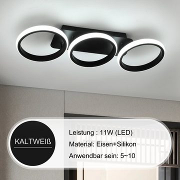 WILGOON LED Deckenleuchte 3 Metall Ringe LED Deckenlampe, Schwarz LED Deckenleuchte Rund, LED fest integriert, warmweiß, Neutralweiß, Kaltweiß, für Wohnzimmer, Schlafzimmer, Esszimmer, Flur, Arbeitszimmer