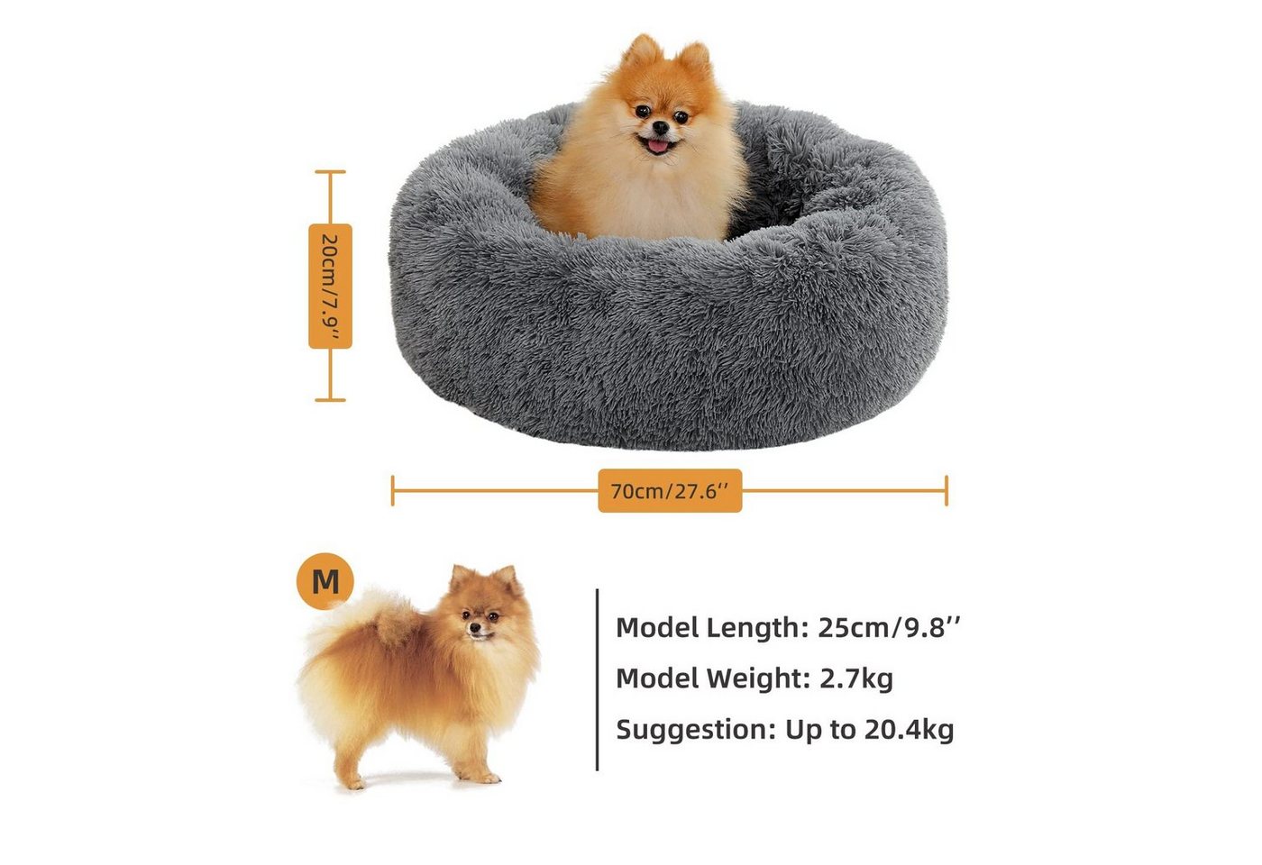 Thumbnail - Purpurra Hundematte Plüsch weich warm Haustierbett grau, Ø 70-115 cm