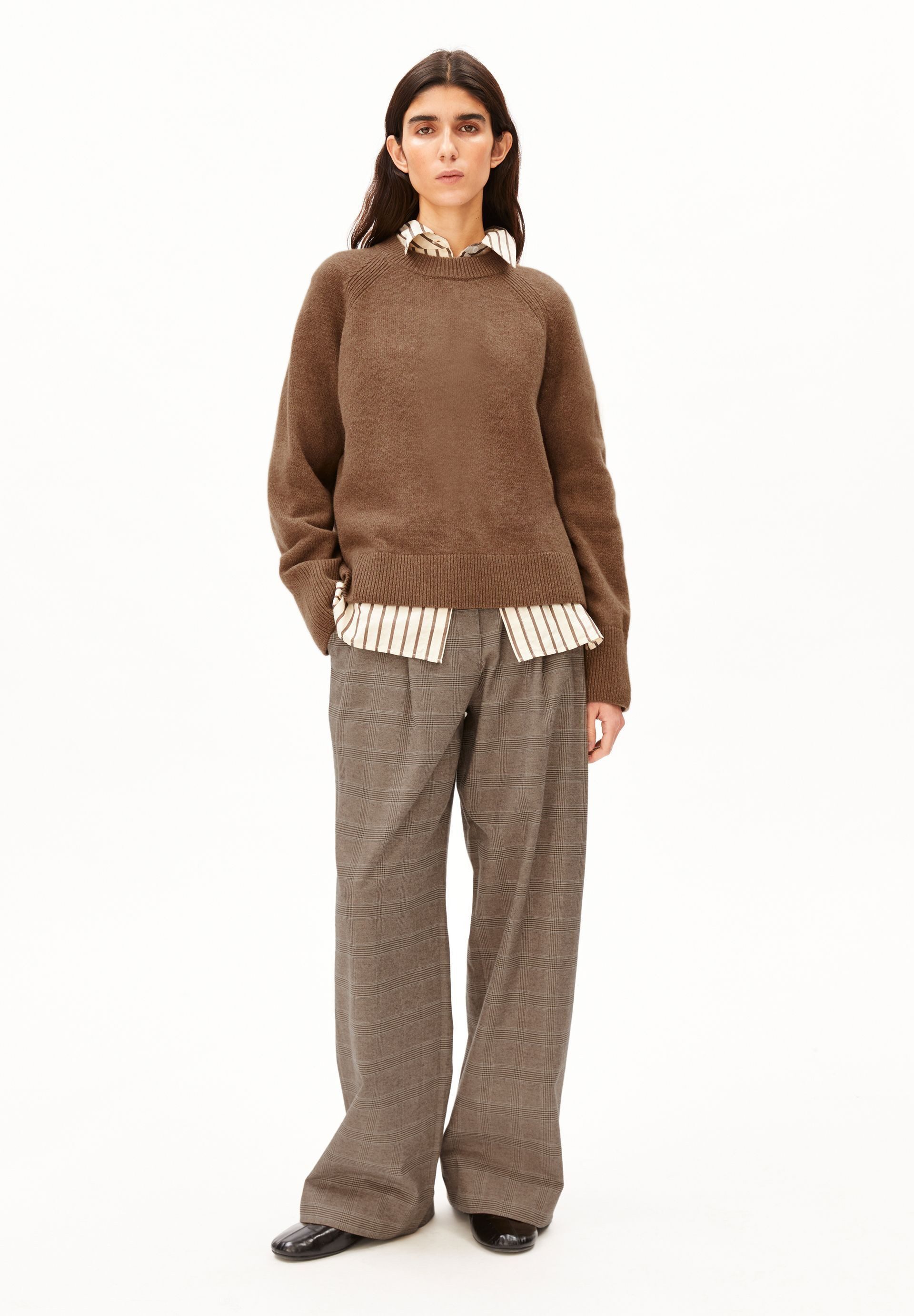 Armedangels Stoffhose CHECK WIDE PLEATED Bio-Baumwoll Mix (Mid waist, Relaxed Fit)
