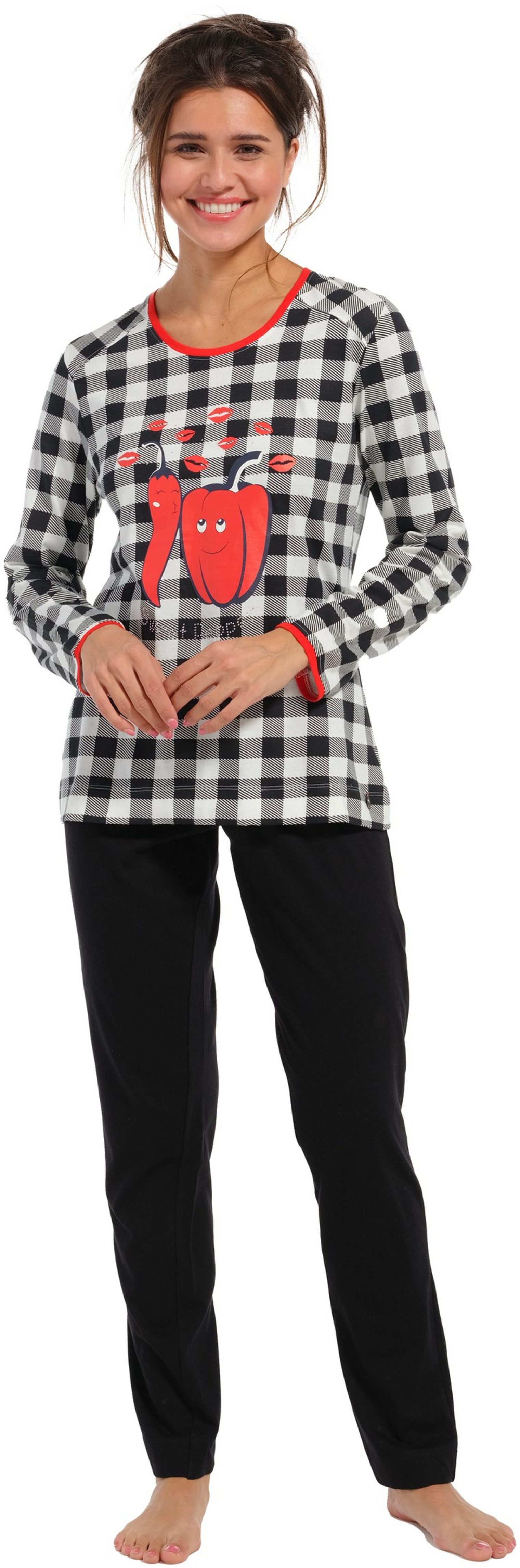 Rebelle Schlafanzug Modischer Damen Pyjama lang (2 tlg) Baumwolle