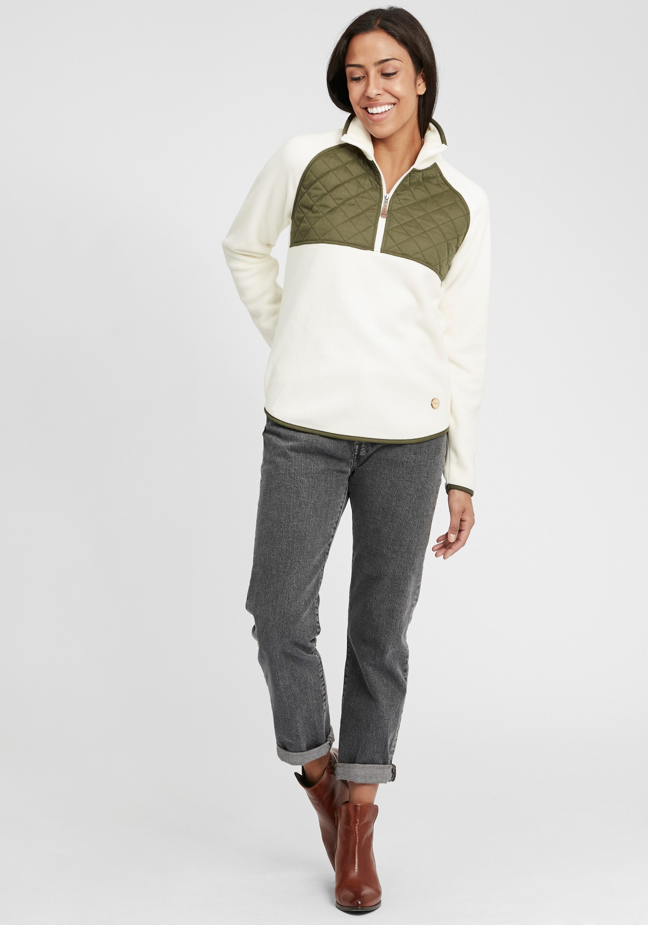 OXMO Sweatshirt OXMalita Fleece Troyer mit Stepp-Detail günstig online kaufen