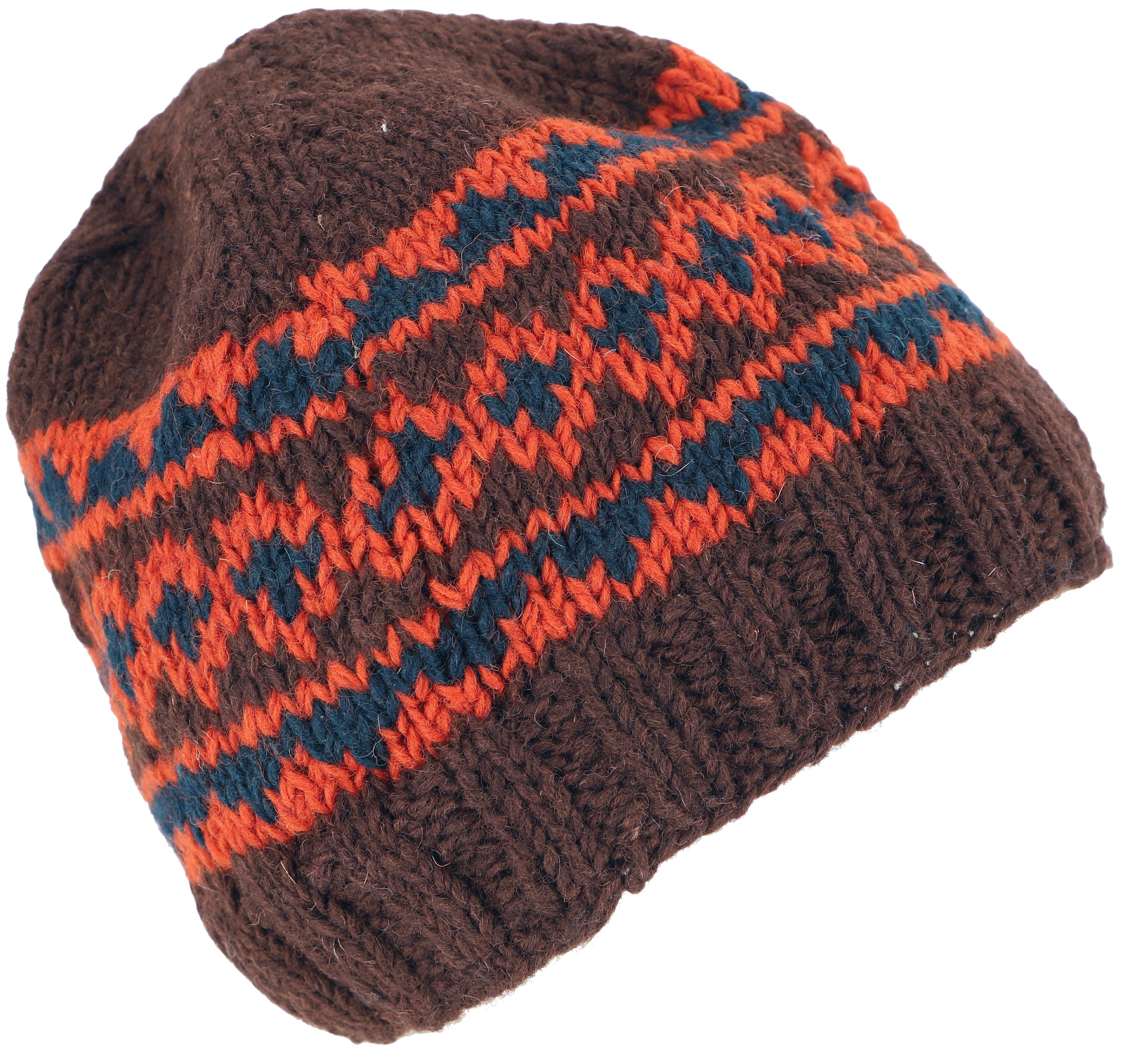 Guru-Shop Strickmütze Wollmütze mit weichem Futter, Wintermütze aus.. braun/orange