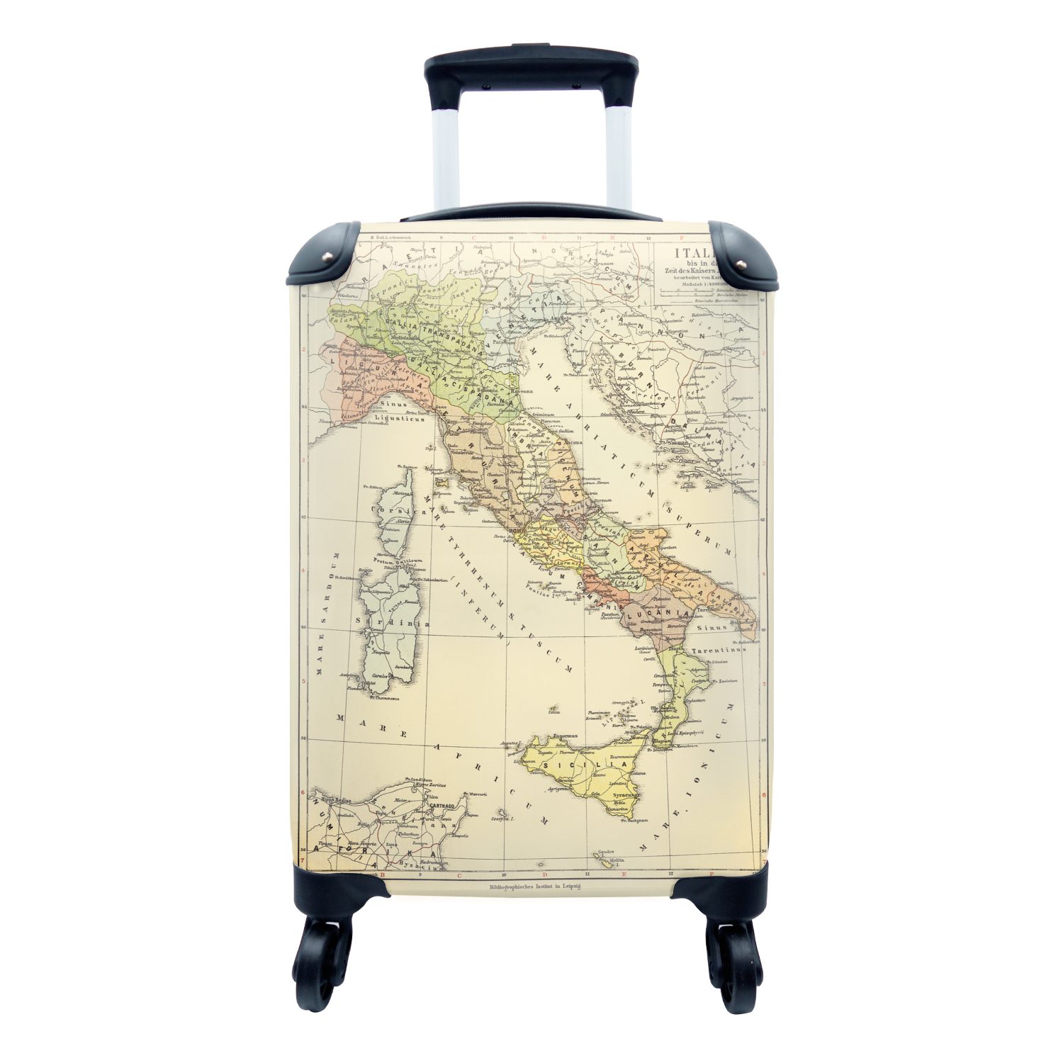 MuchoWow Handgepäckkoffer Karte - Italien - Jahrgang, 4 Rollen, Reisetasche mit rollen, Handgepäck für Ferien, Trolley, Reisekoffer