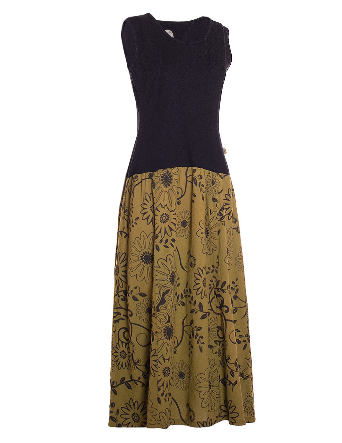 Vishes Maxikleid Damen Wadenlang Baumwolle Casual Bedruckt Verstellbares Kleid Alternative Mode, Boho, Hippie, Ethno, Festival