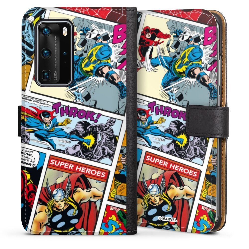 DeinDesign Handyhülle Marvel Retro Comic Blue, Huawei P40 Pro Hülle Handy Flip Case Wallet Cover Handytasche Leder