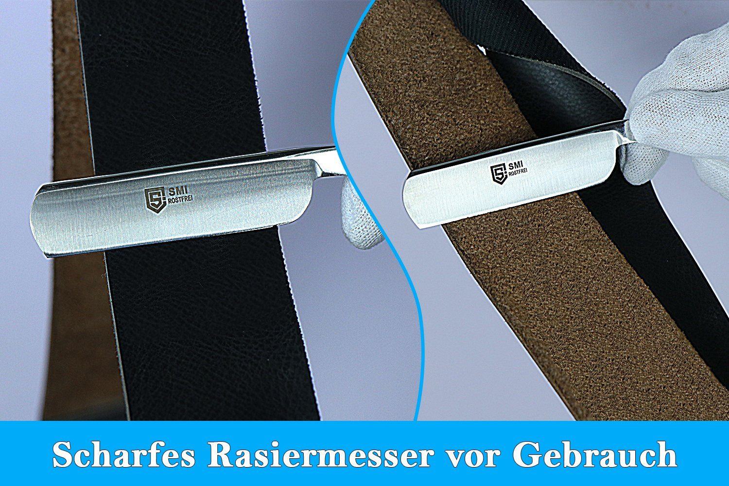 Rasierer Barber feststehende Bartmesser mit Klinge Rasiermesser Etui, Rasiermesser scharfe Bartrasier Holzgriff SMI