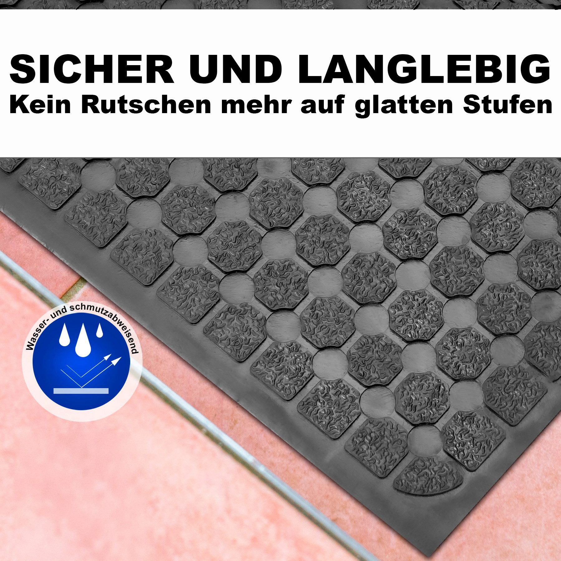 BigDean Stufenmatte 3 Stück Treppenstufenmatten aus Gummi 75 x 25 cm Anti Rutsch, Eckig, Höhe: 3 mm, Outdoor geeignet, Antirutsch, Witterungsbeständig, Easy Clean